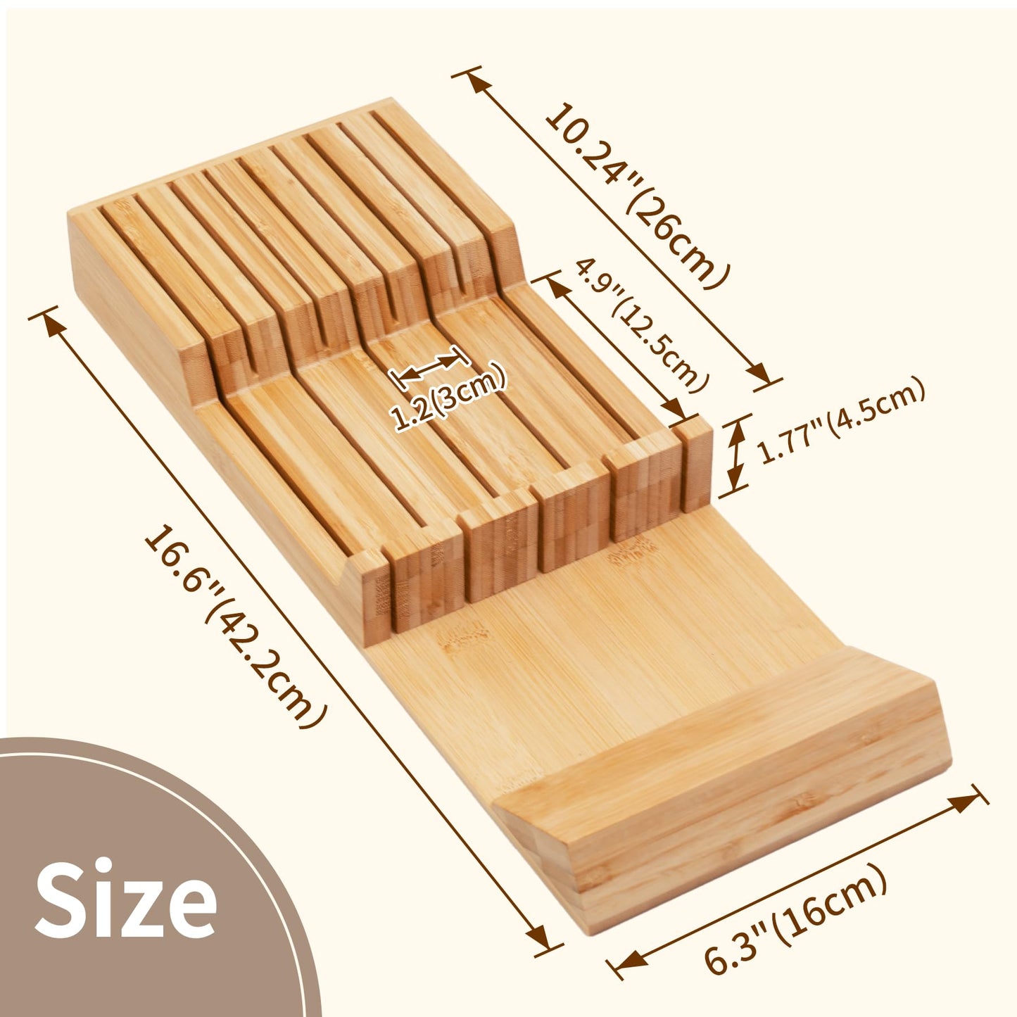 Utoplike Knife Drawer Organizer Bamboo Knives Block for Kitchen, Large Handle Steak Holder, Fit for 9 Knives (Not Included)