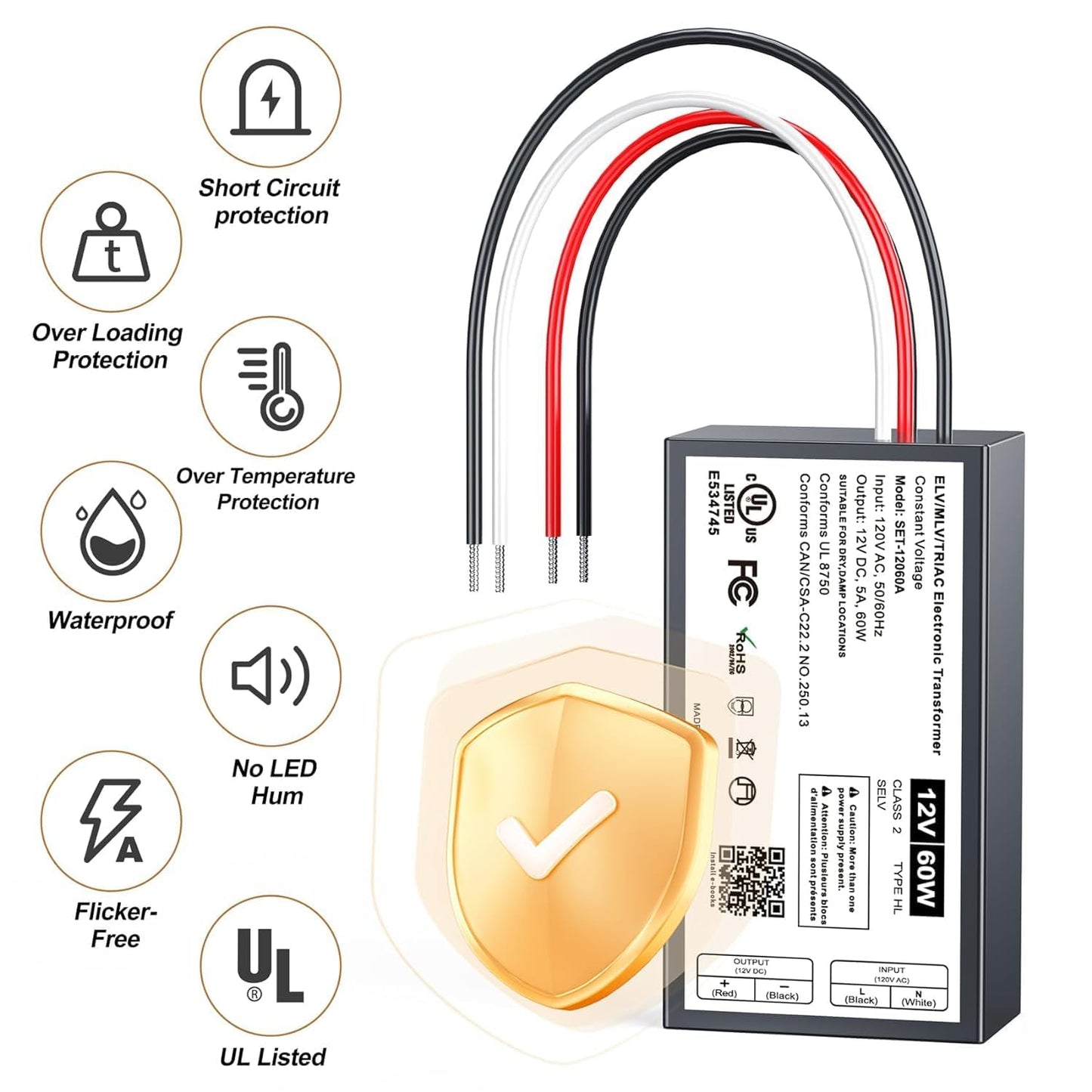 (2 Pieces) 60W 12V Dimmable LED Driver, 12V Triac ELV/MLV Transformer Compatible with Lutron&Leviton Switches, Dimmable Led Power Supply 60W for LED Light Smooth Flicker Free Dimming