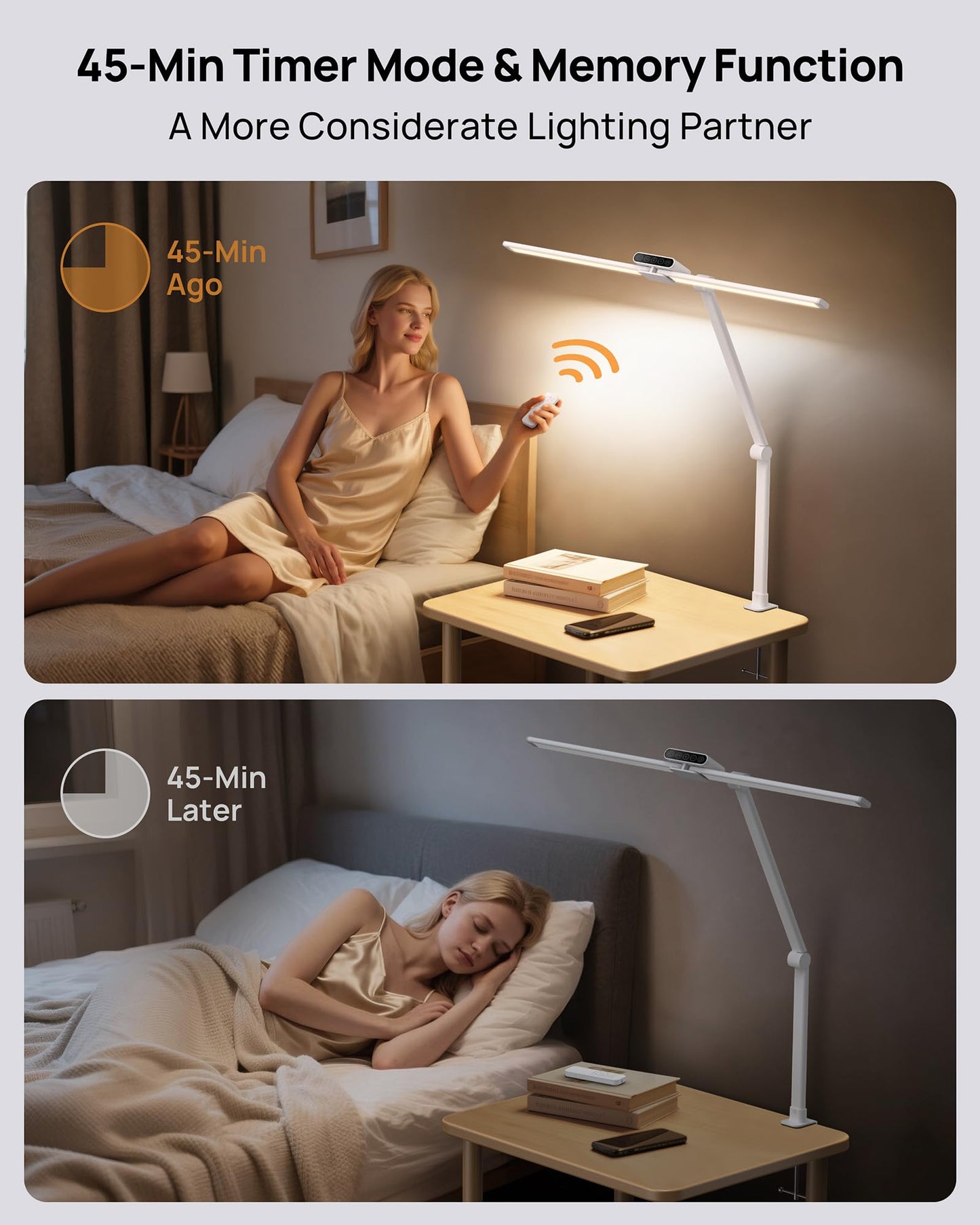 TROND LED Desk Lamp with Clamp, 29.55'' Tall Desk Light with Remote, 1500LM Bright Table Lamp, Swing Arm Clip on Light, Eye-Caring, Touch Control Dimmable for Home Office Monitor Reading Study Task