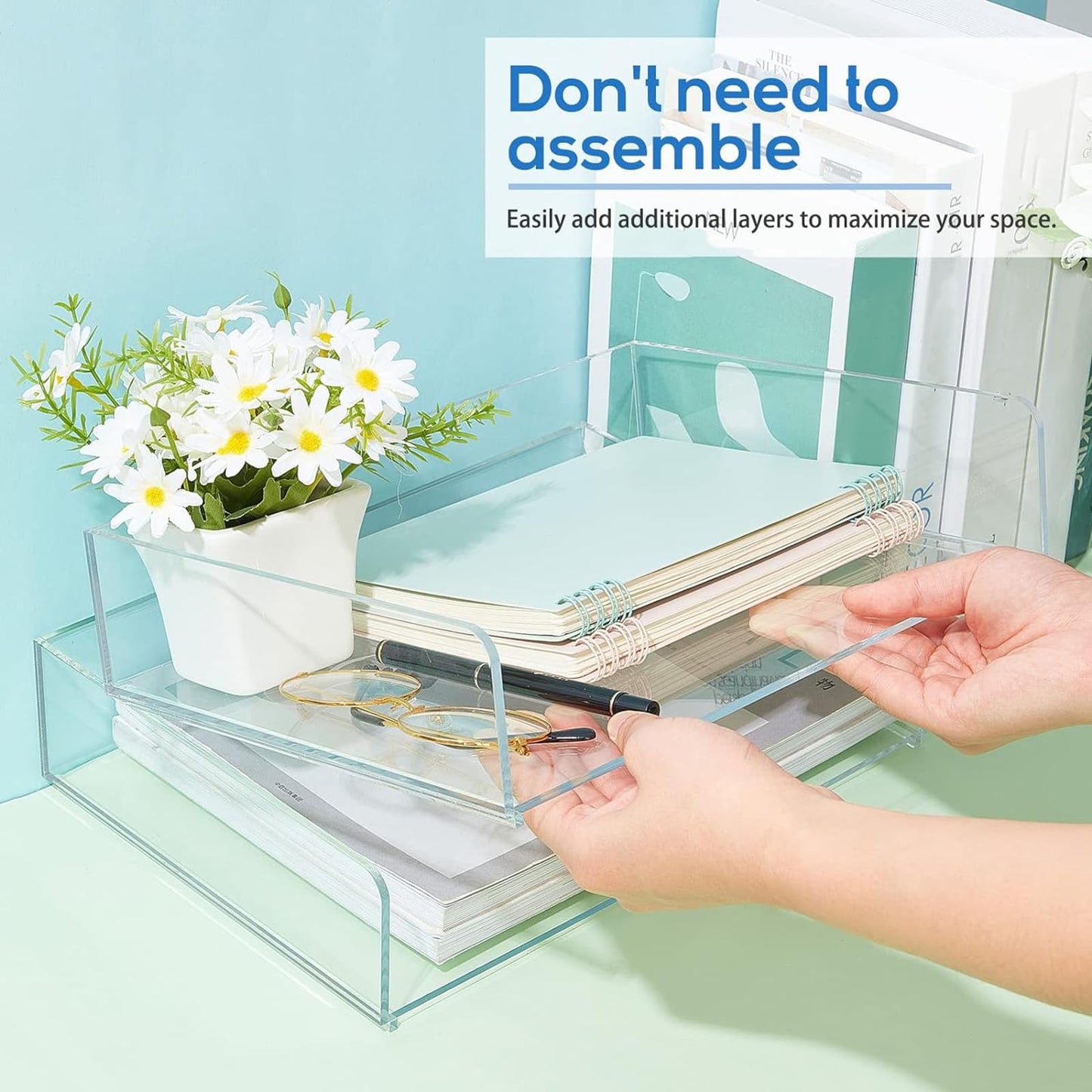Harloon 4 Tier Paper Organizer Letter Tray Acrylic Desk File Organizer Heavy Duty Stackable Documents Clear Letter Paper Holder Sorter Office Tray for A4, Office Classroom Home File Pad Notebooks