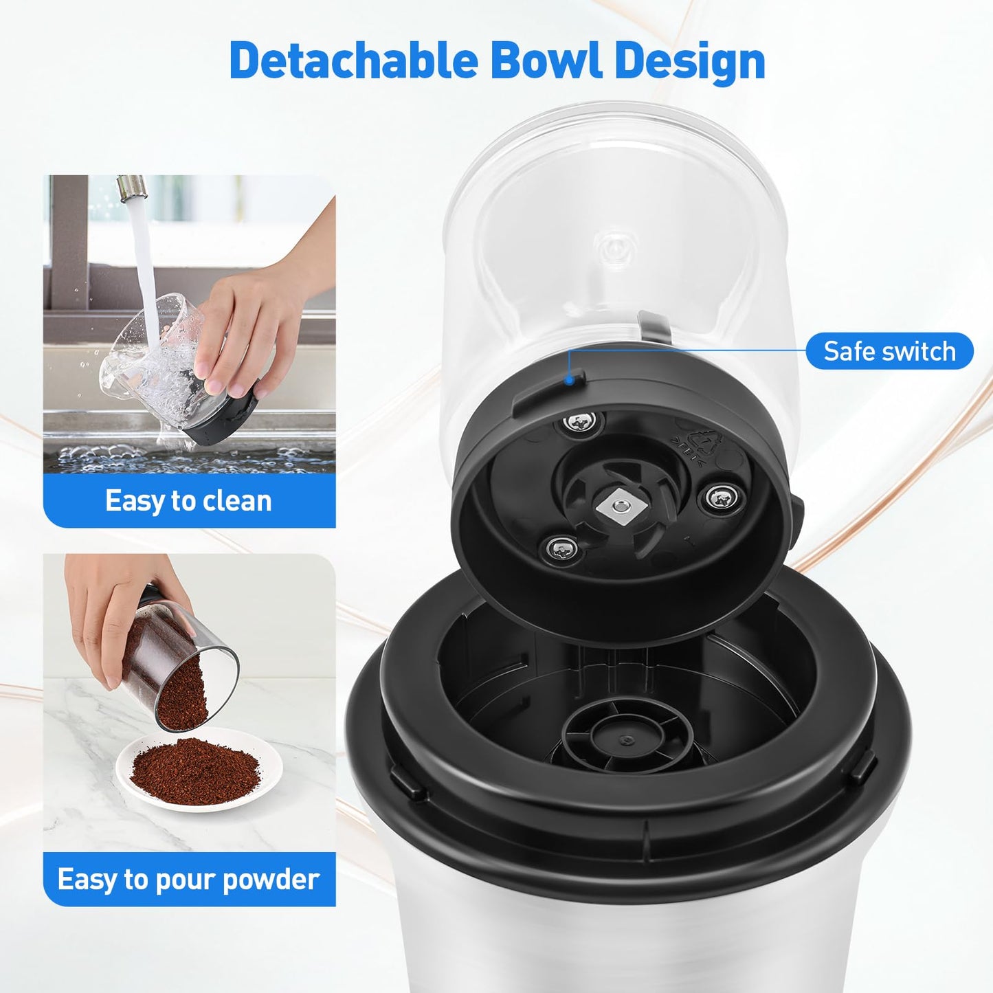 Secura Brands Coffee Grinder Electric Spice Herb Seeds Grinder with Two Glass Bowl, Dry and Wet Grinder