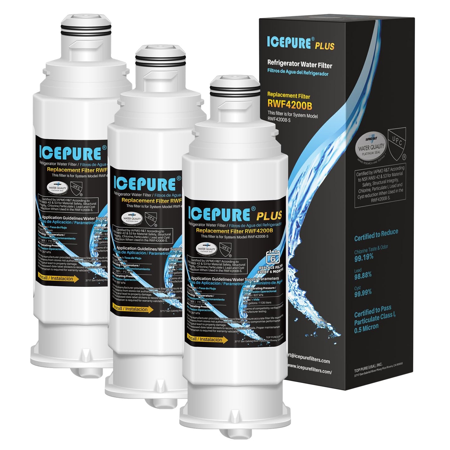 ICEPURE PLUS NSF53 DA97-17376B Replacement for Samsung DA97-08006C, HAF-QIN, HAF-QIN/EXP, RF23M8070SG, RF23M8070SR, RF23M8090SG, RF23M8090SR, Refrigerator Water Filter 3PACK