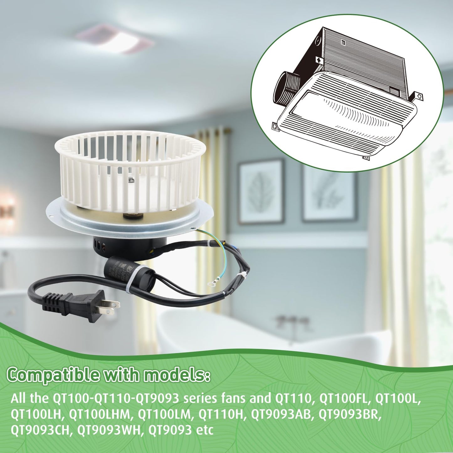 0696B000 Motor Assembly for NuTone QT100 and QT110 Series Fan,Motor Replacement for Nutone QT-110N-B QT-100L QT110N,JA2C394N for Nutone 0696B000 Bathroom Fan Replacement