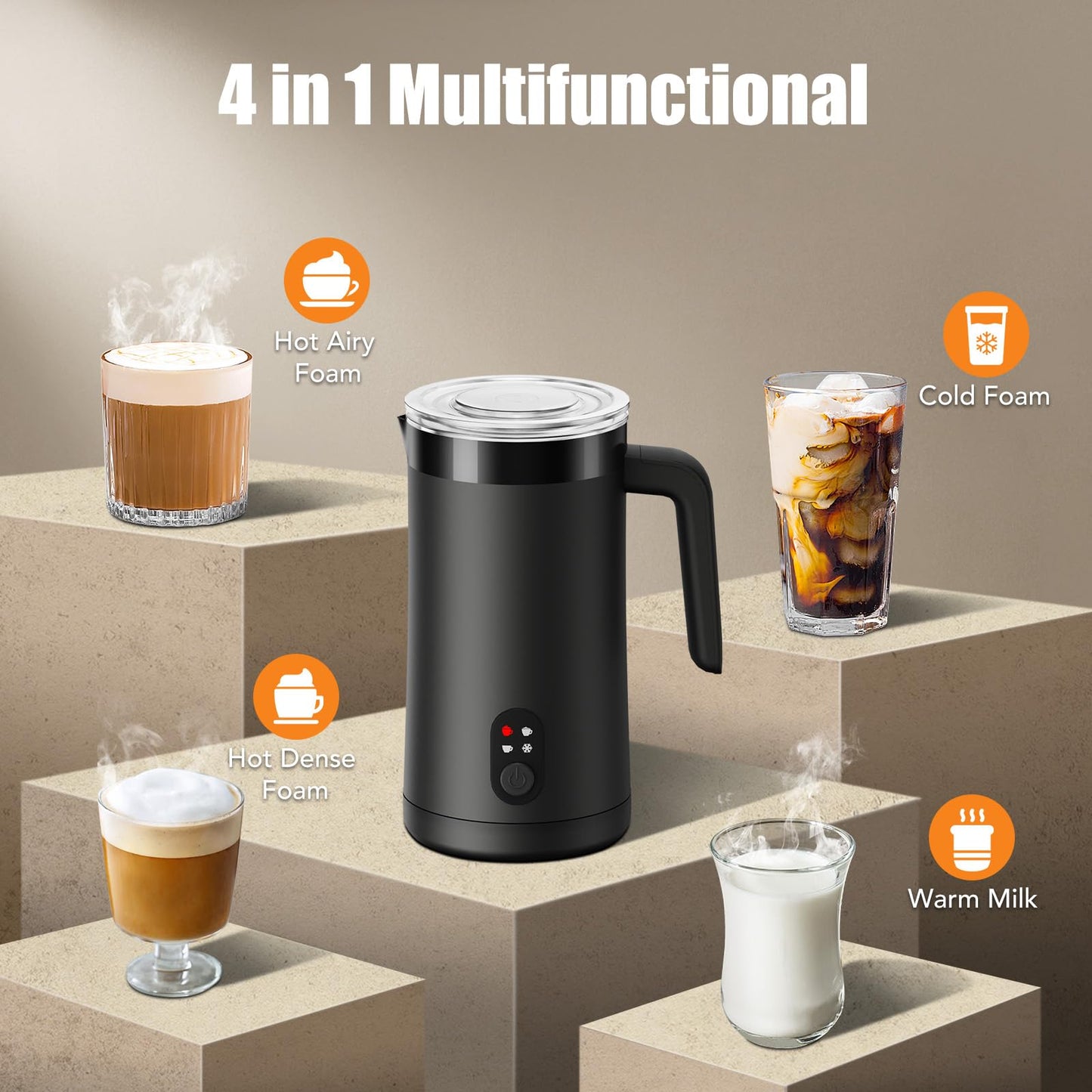 CookSwift Milk Frother, 4-in-1 Electric Milk Steamer and Frother, 13.5oz/400ml Automatic Large Capacity Warm and Cold Foam Maker, Milk Warmer and Coffee Frother for Latte, Cappuccino, Macchiato(Black)