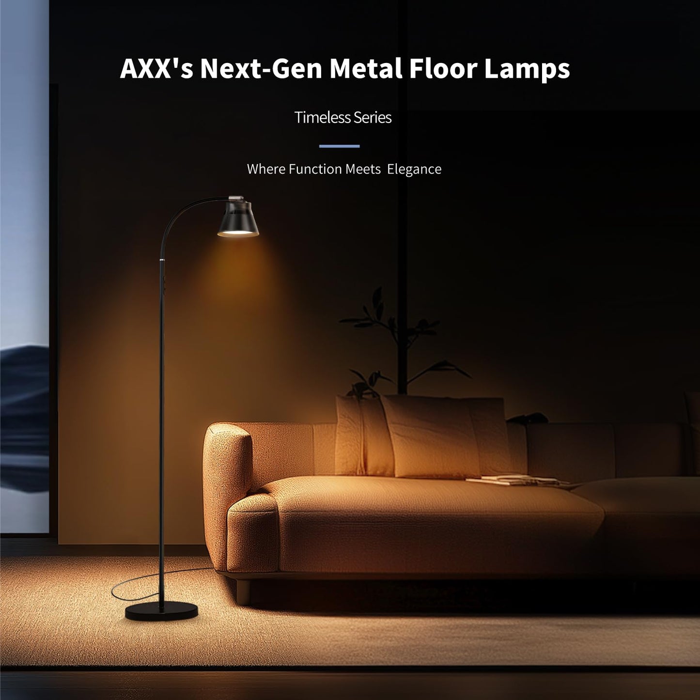 AXX Reading Floor Lamp for Living Room, Flexible Gooseneck Standing Lights for Task, Craft, Architect - Small-Shade, Metal, LED, Black, Bright, Dimmable