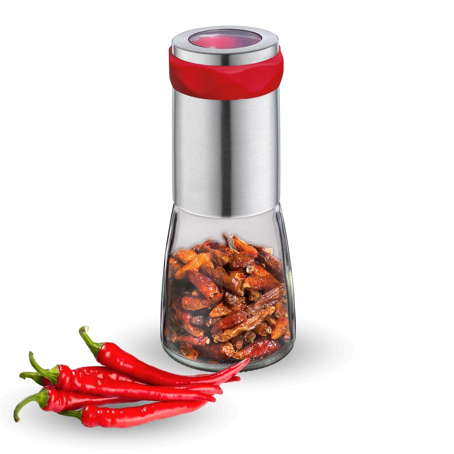 Cilio Piccante Premium Chili Pepper Mill, 2.75"D x 7" H, Stainless Steel/Glass