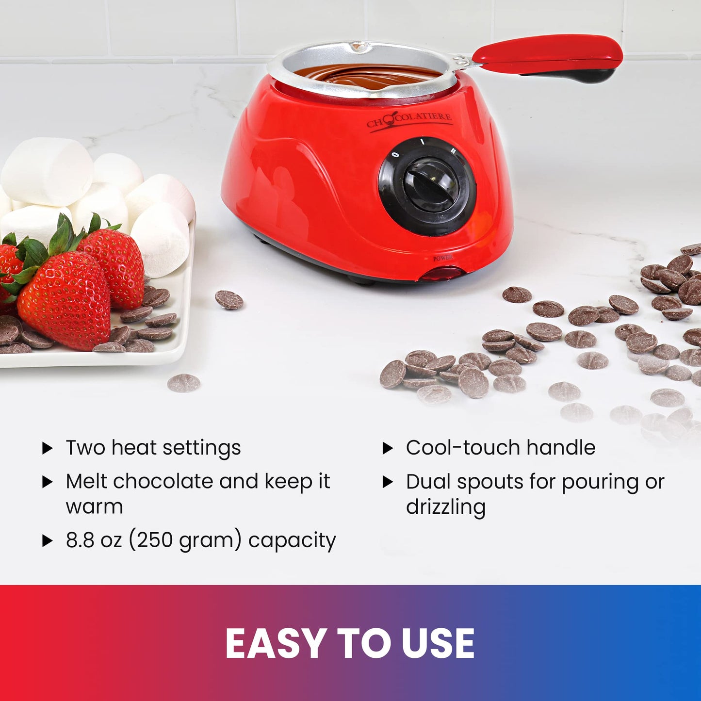 Total Chef Chocolatiere Electric Chocolate Fondue/Melting Pot and Candy Making Kit, 8.8 oz (250 g) Capacity, with 32-Piece Accessory Kit for Candy-Making, Dessert, Special Occasion, Family Dinner