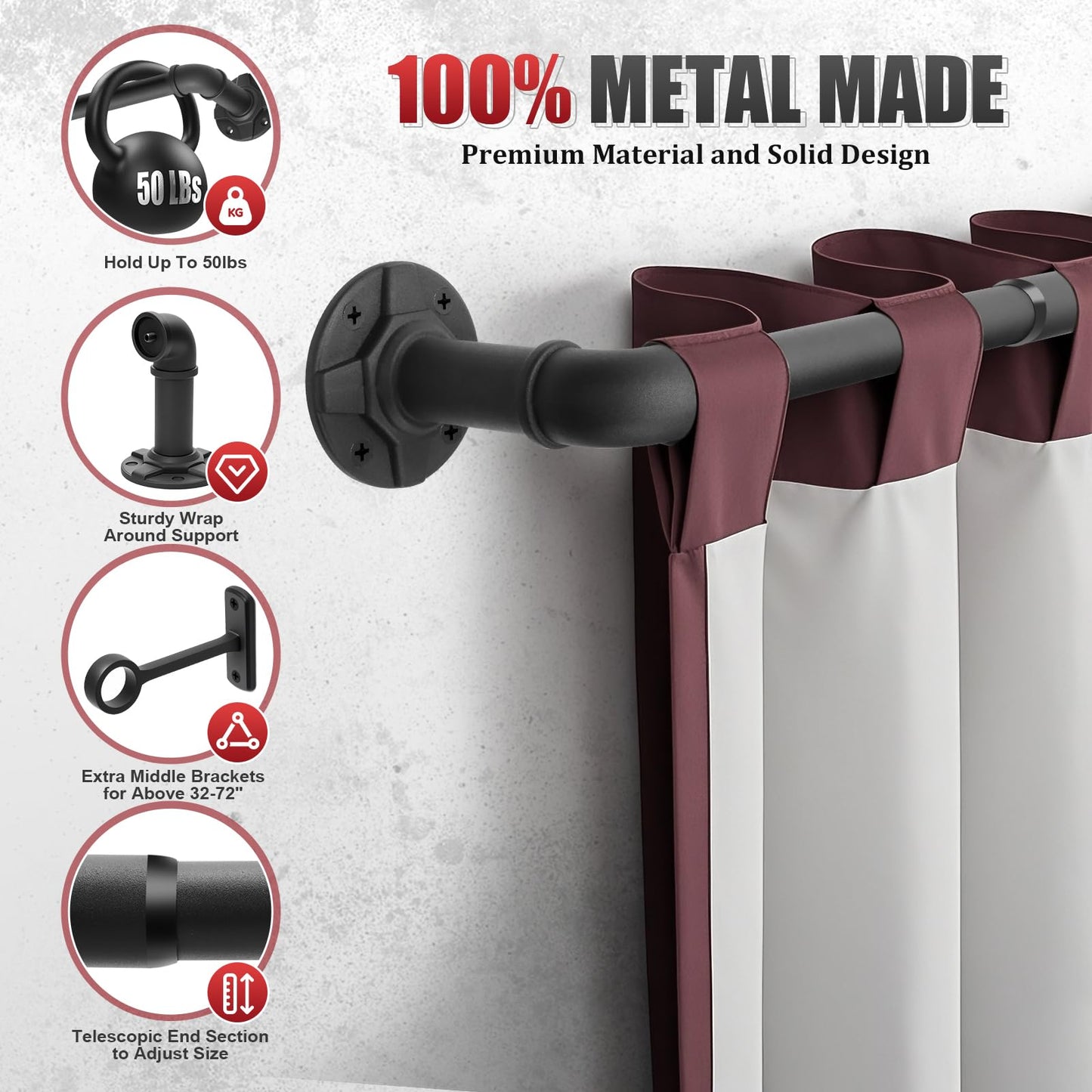 Industrial Extra Long Curtain Rods for Windows 240 Inches - 1" Heavy Duty Blackout Wrap Around Drape Rod, Ceiling Mounted Room Divider, Adjustable Matte Black Metal Pipe Rods Outdoor/Indoor