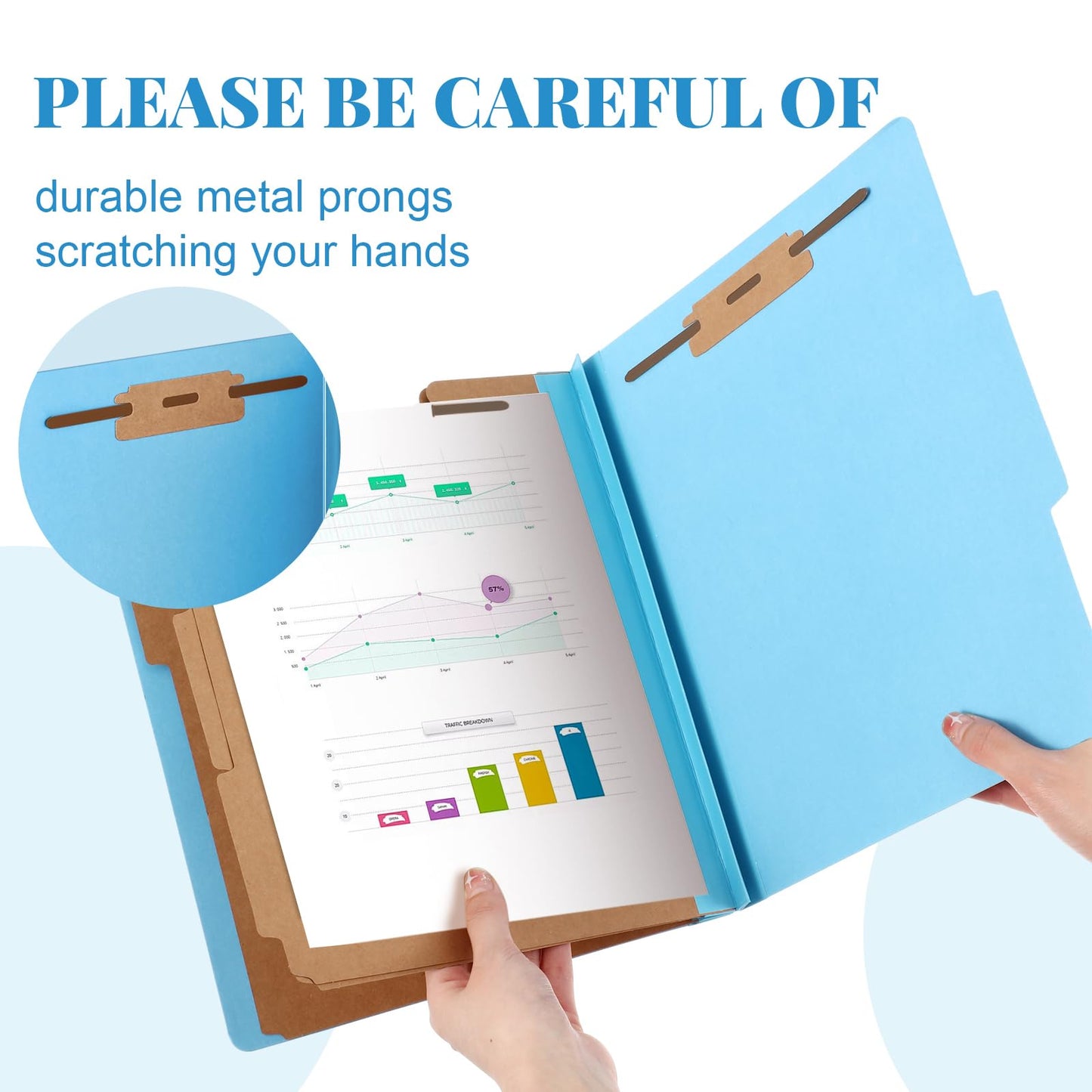 Skyygemm 12 Pcs Classification Folders Letter Size, 3 Divider Pressboard File Folder with Fasteners, Expanding File Organizer Bulk for School Teachers, Office Employee, Coworker, Staff (Blue)