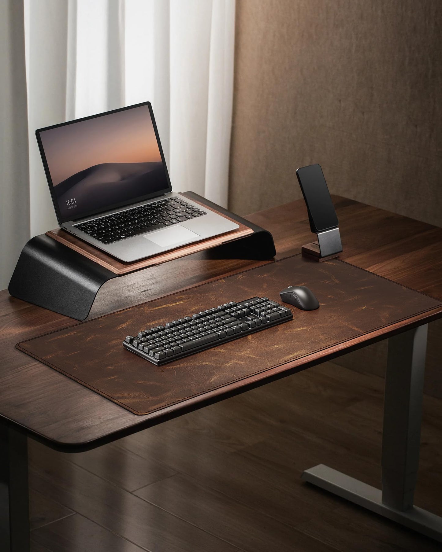 YSAGi Leather Desk Mat, 35.4"x17"Real Leather Desk Pad,2mm Thick Desk Blotter with Stiched line,Oil-Wax Feel Mouse pad and Self-Healing Laptop Pad for Home & Office(Classic Dark Brown)