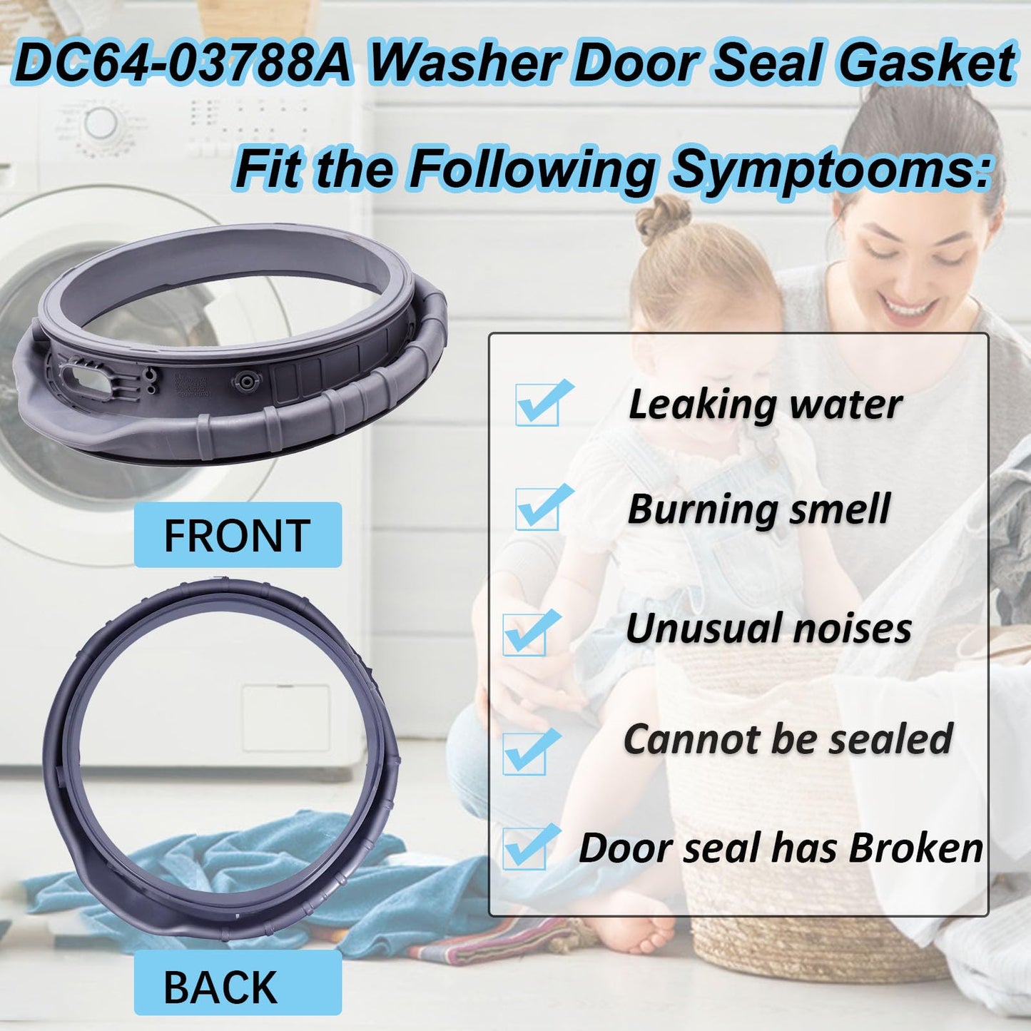 DC64-03788A WF45T6000AW Washer Door Boot Seal Compatible with Samsung Washer Front Loader Door Seal WF45A6400AC, WF45A6400AV, WF45R6100AC, WF45R6300AW/US, WF45R6100AW/US, WF45T6200AW/US, WF45B6300AW