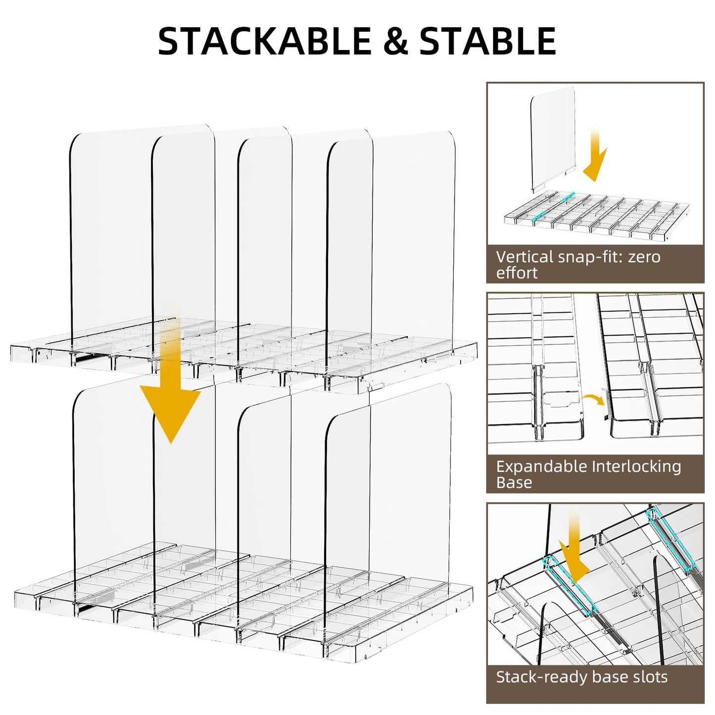 MSHOMELY Stackable Bag & Purse Organizer for Closet Acrylic Shelf Dividers for Closet Organization, Clear Handbag Purse Storage Organizer Divider, Keep Clutch, Wallet, Pocketbook Upright, 6 Pack