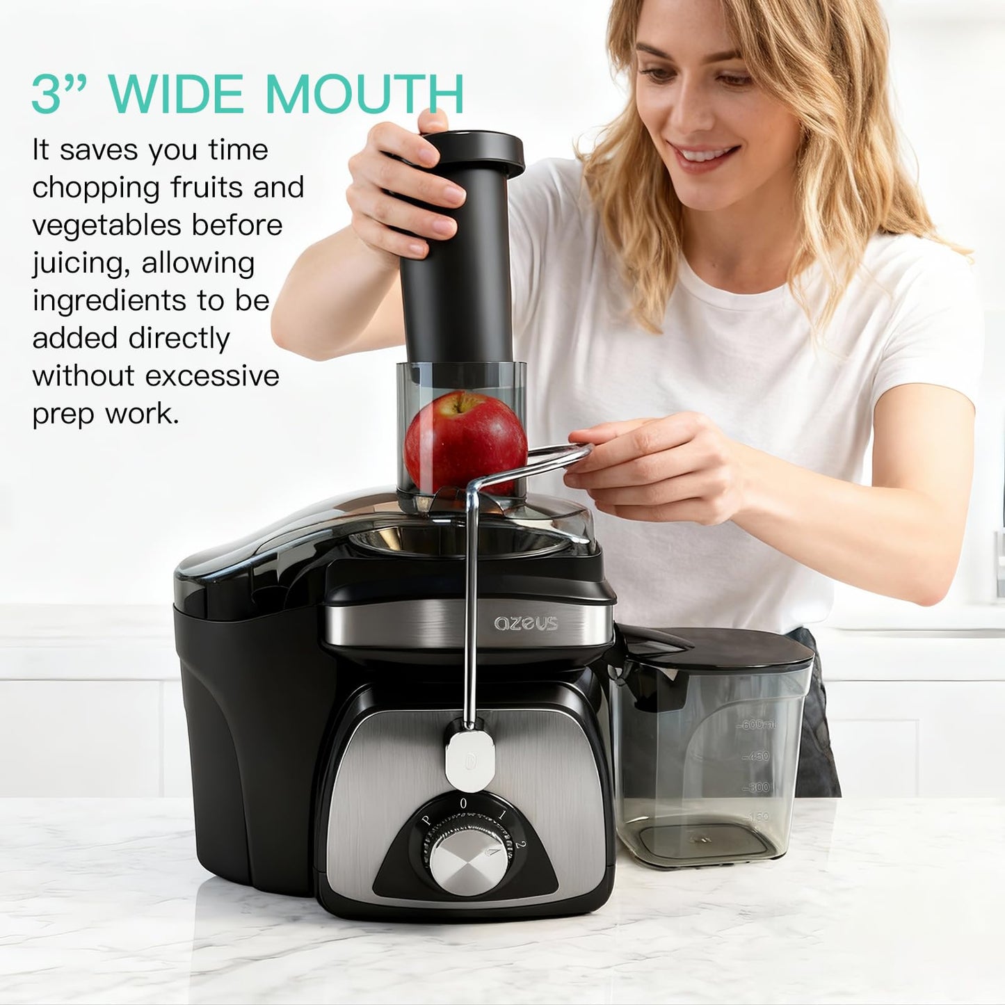 AZEUS Centrifugal Juicer Machines, Juice Extractor with Germany-Made 163 Chopping Blades (Titanium Reinforced) & 2-Layer Centrifugal Bowl, High Juice Yield, Easy to Clean, Anti-Drip,100% BPA-Free