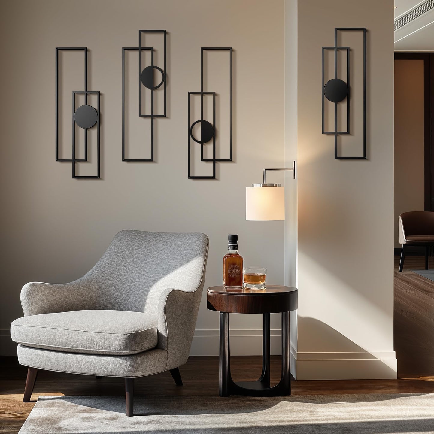 Abstract Black Metal Wall Art Set of 4, Large Modern Geometric Wall Decor with 3D Layered Design for Living Room, Bedroom, Bathroom, Hallway, Minimalist Wall Sculptures
