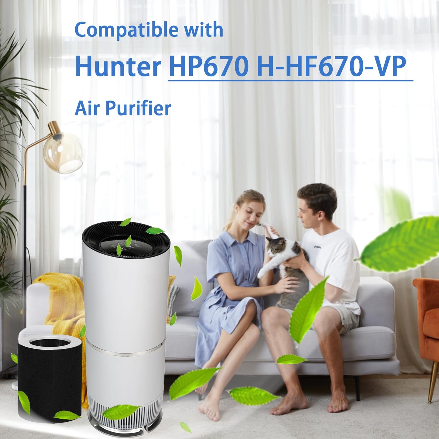H-HF670-VP Replacement Filter Compatible with Hunter HP670 Tower Air Purifier | 2 Pack H13 True Hepa and 8 Pack Activated Carbon Pre-Filter - Capable of Capturing Dust Pet Dander, Ideal for Room