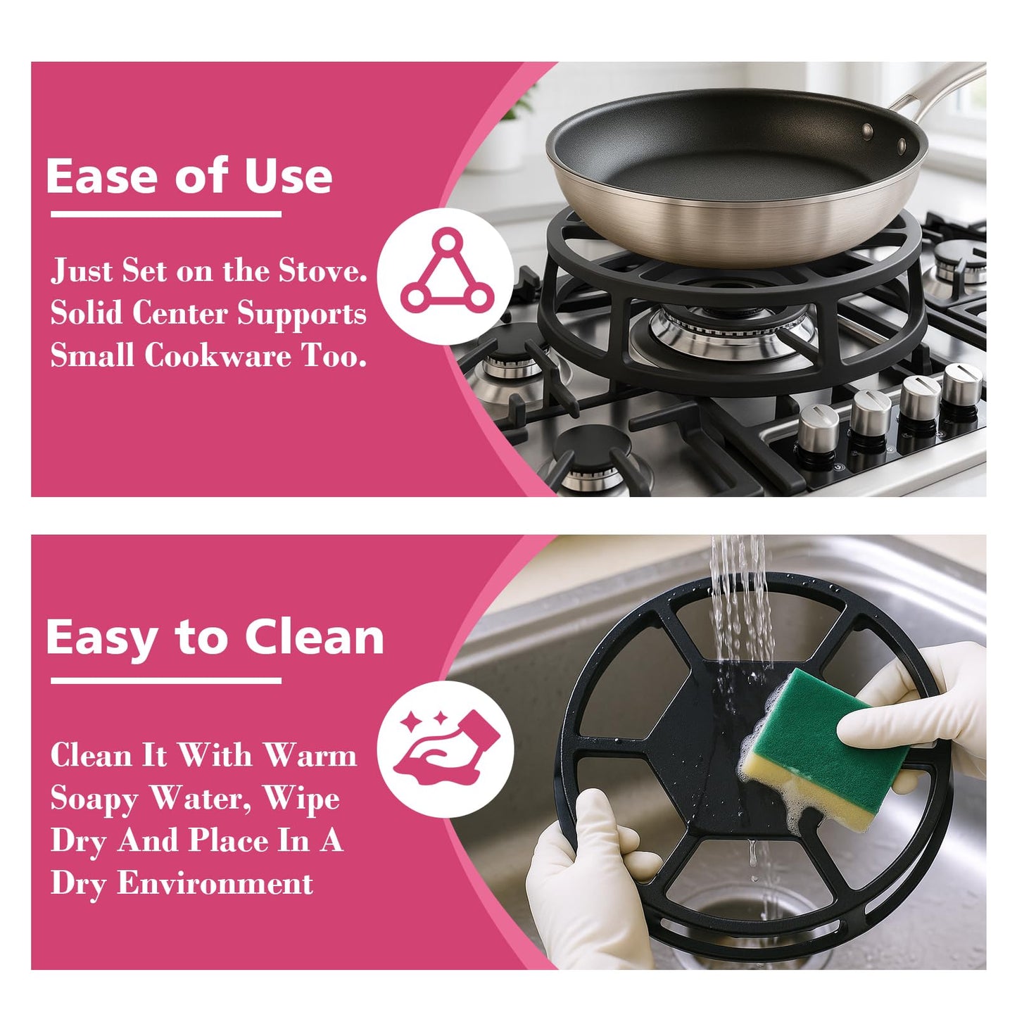 Heavy-Duty Cast Iron Heat Diffuser for Gas Stove, Flame Tamer Simmer Plate with Matte Non-Slip Surface for Even Heat & Temperature Control