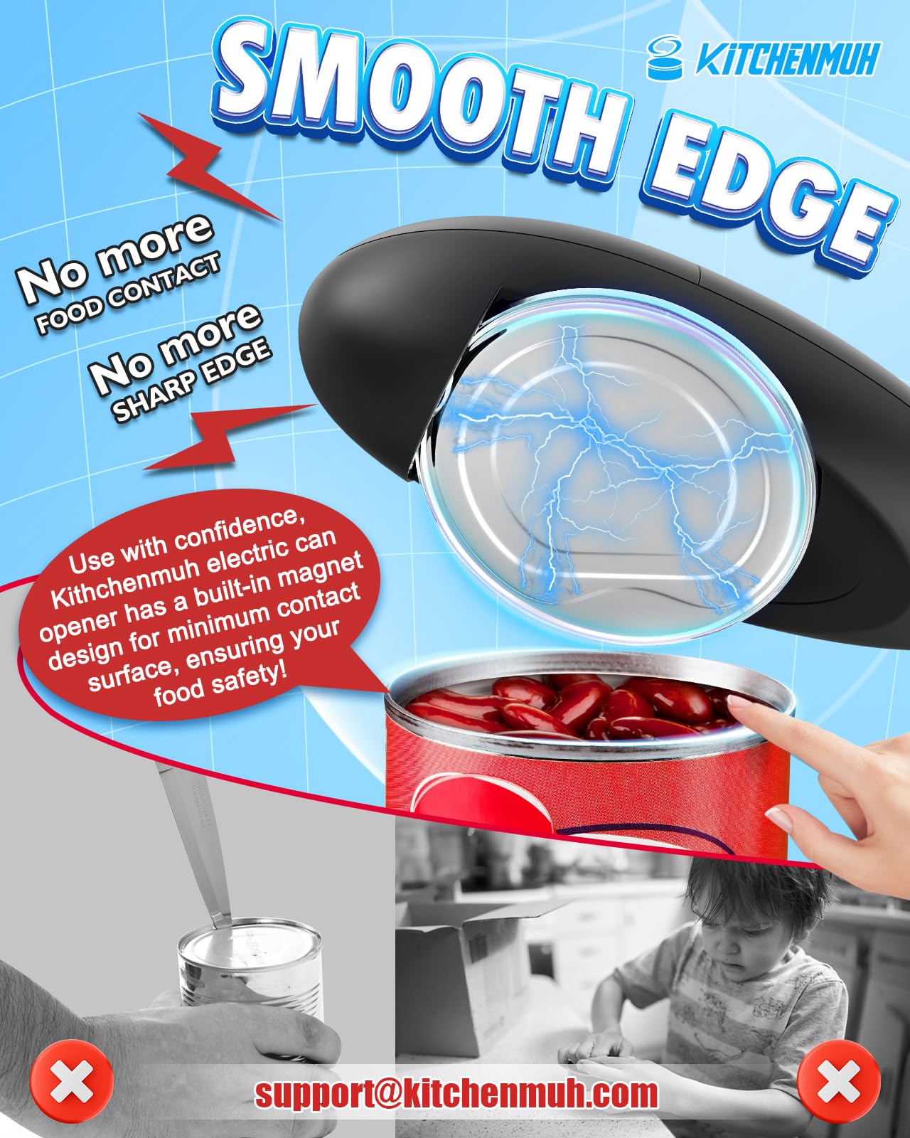 One Touch Electric Can Opener Fits All Can Sizes for Seniors with Arthritis, Battery Operated Can Opener with Smooth Edge, Food Safe Kitchen Gadgets Automatic Can Opener for Kitchen