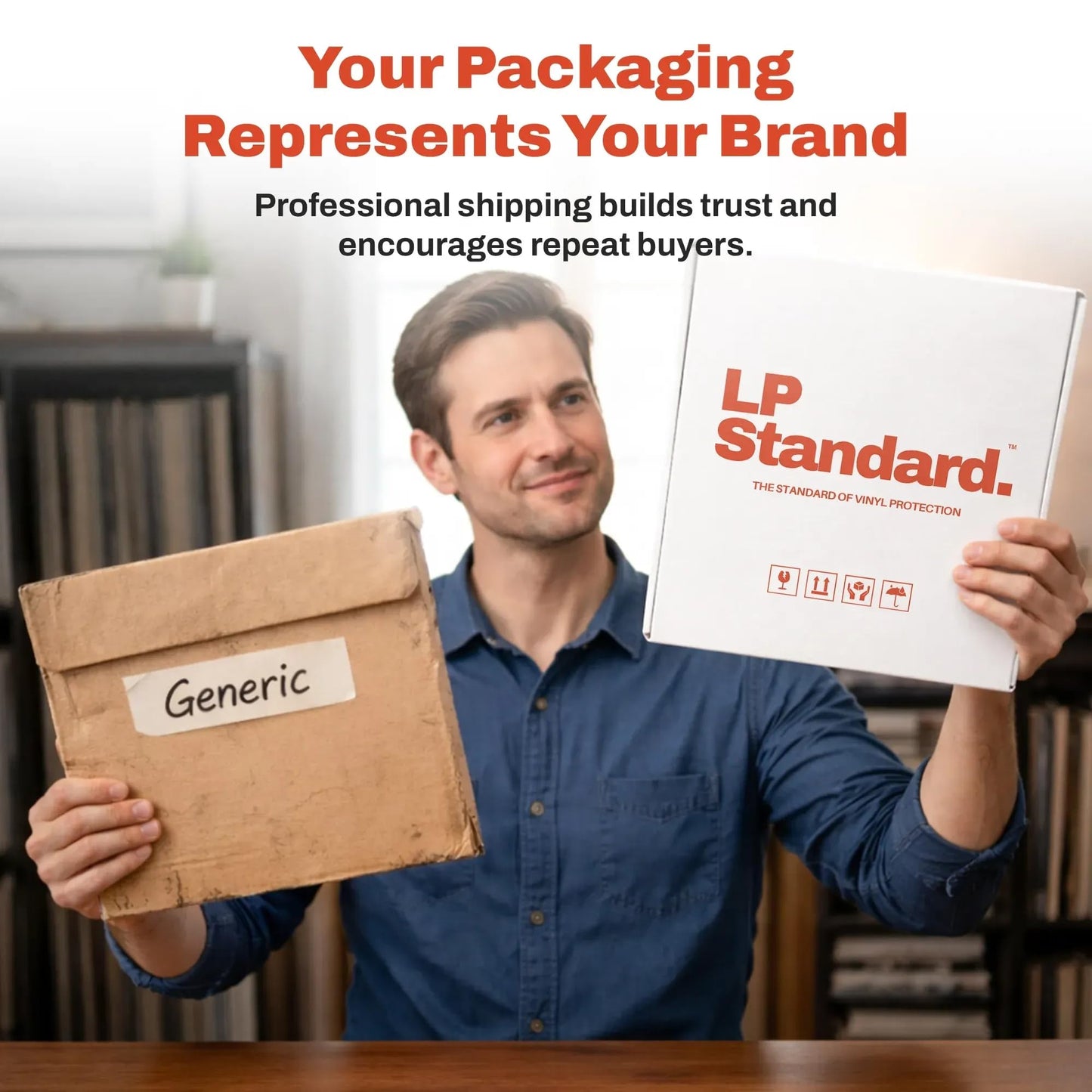 LP Standard (25 Pack) Heavy Duty Vinyl Record Mailers | For 12.5" X 12.5" x 1" Records | 3x Cardboard Thickness, Protective Warning Icons, and Professional Look | Durable Viny Records Shipping Boxes