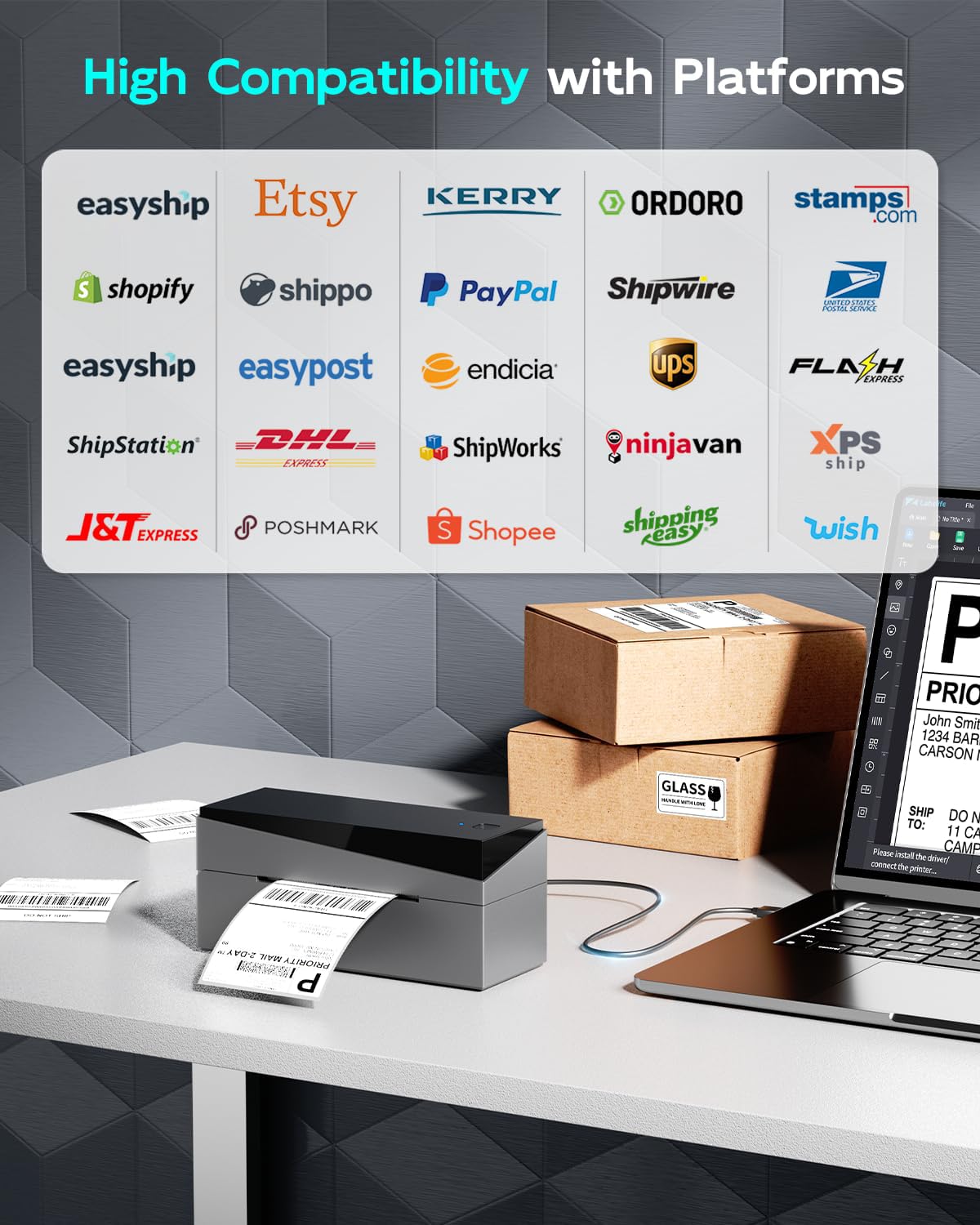 Omezizy Bluetooth Shipping Label Printer 4x6, 249BT Thermal Label Printer 4x6 for Small Business, Shipping Packages, Office, Home, Compatible with Android iPhone iPad Windows macOS Tiktok USPS Etsy