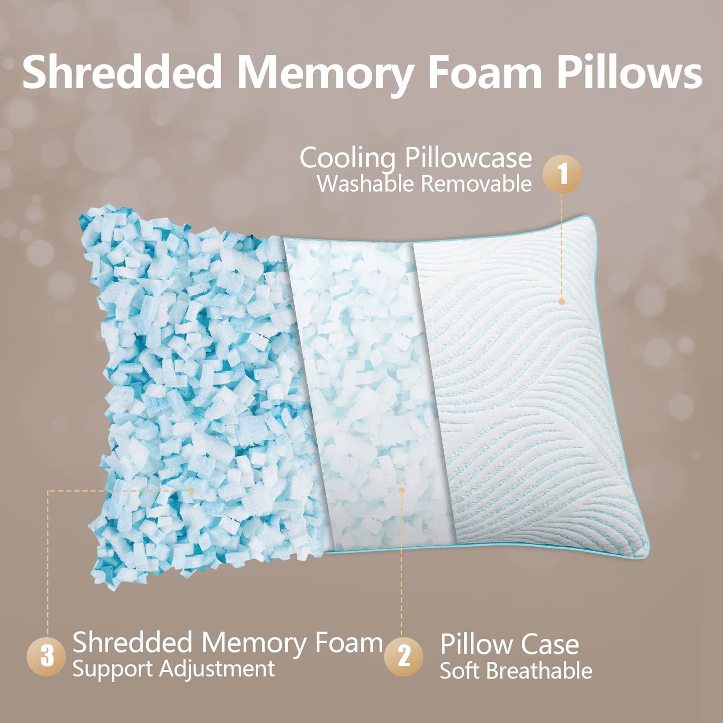 Smilereve Pillows King Size Set of 2 Cooling Memory Foam Pillows for Sleeping Adjustable Medium Firm Back and Side Sleeper