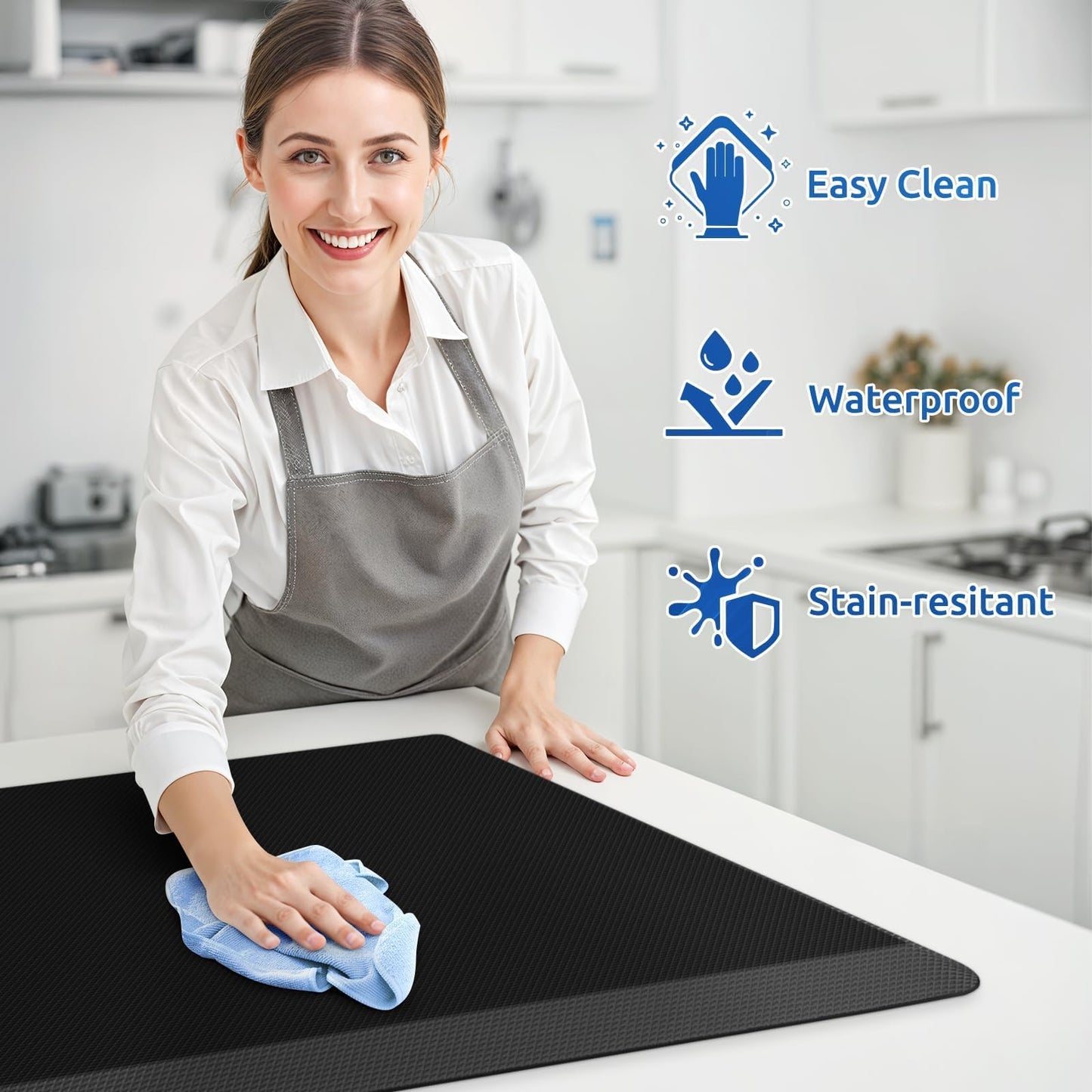 KitchenClouds 2PCS Kitchen Rugs Cushioned Anti-Fatigue Non-Slip Water Resistant Kitchen Mat Comfort Foam Standing Mat for Floor Office Sink Laundry (Black)