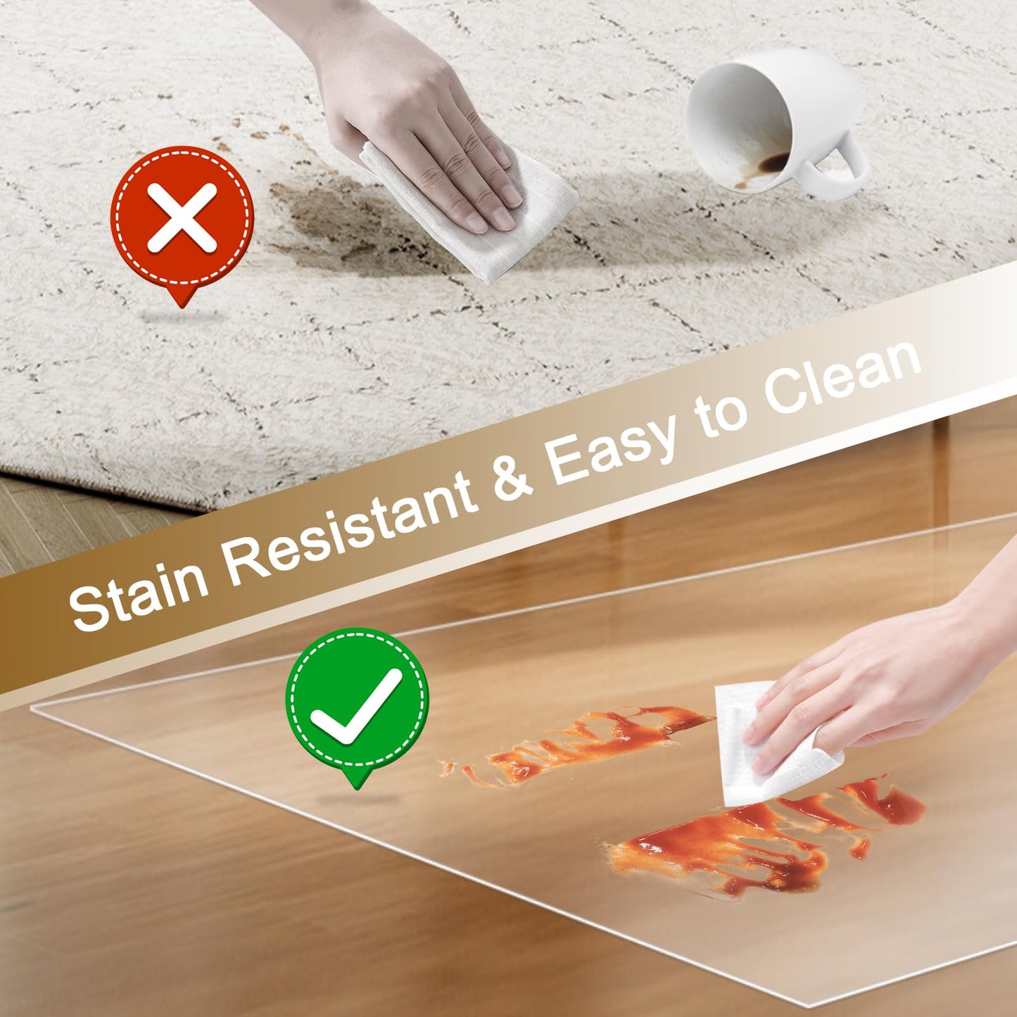 4 x 5 ft Clear Area Rug, 51" x 63" Plastic Office Floor Mat, 60 mil Thick Vinyl Plastic Carpet for Hardwood Floors, Transparent Runner for Dinning Room, Living Room, Entryway Kitchen Hallway