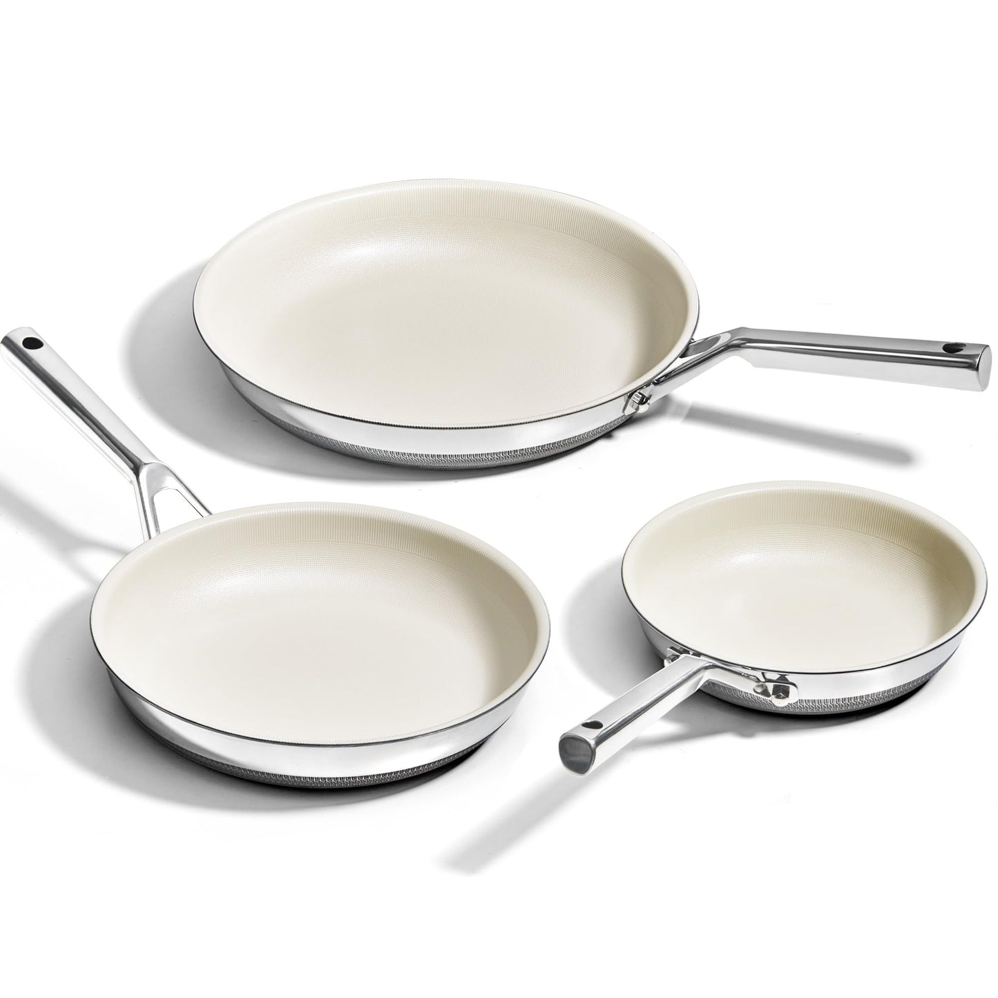 KITEXPERT Non Stick Frying Pans Set, Beige Titanium Ceramic Pan, Nonstick Skillet Stainless Steel, PFAS, PFOA & PTFE Free, Dishwasher & Oven Safe, All Cooktops Compatible, 3 Piece (8", 10", 12")
