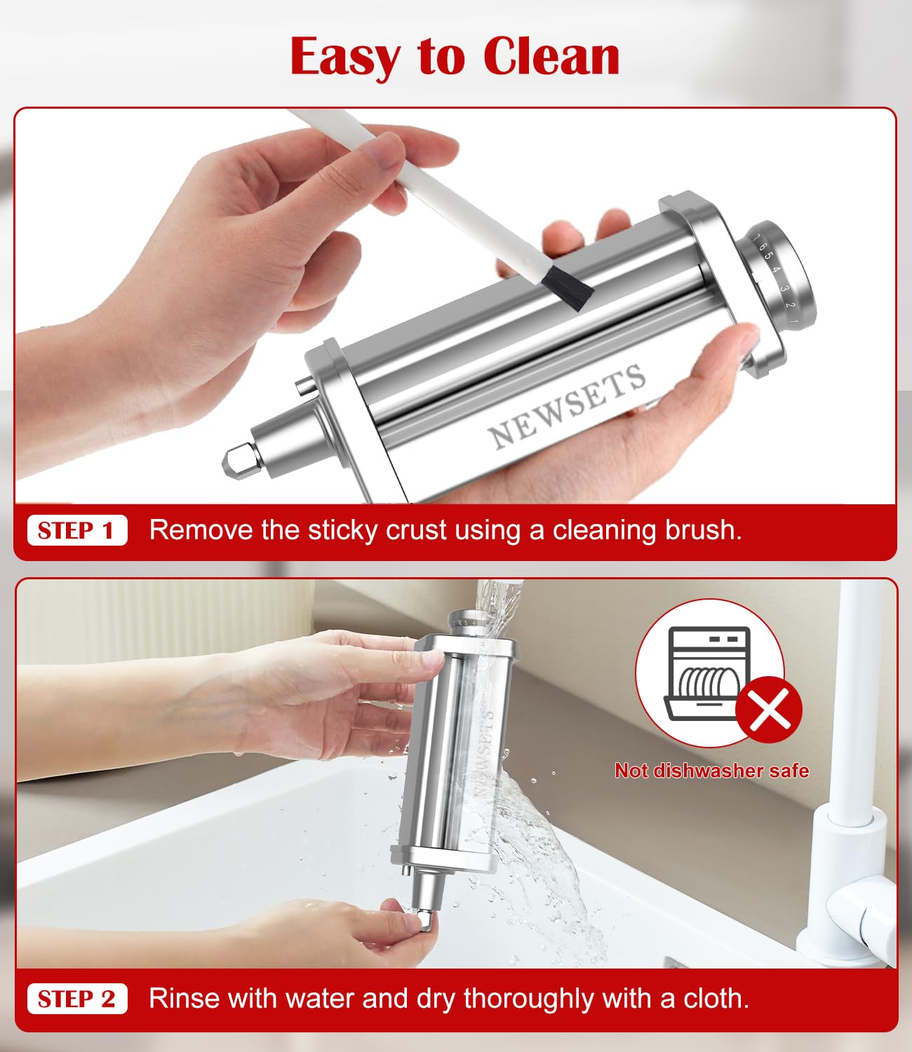 Pasta Roller Attachment for KitchenAid Stand Mixer, Stainless Steel Pasta Maker for Pasta, Ravioli, Noodle Dough Sheet Roller with 8 Adjustable Thickness Knob