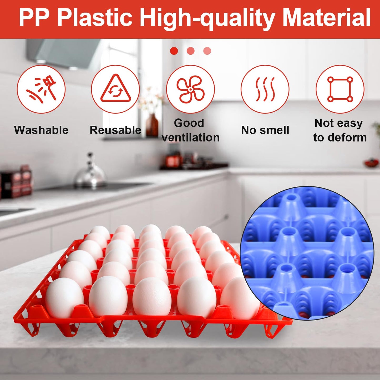 DETODDA 16 Pack Plastic Egg Tray Egg Crates, 30 Egg Flats Stackable, Reusable Egg Storage Trays for Chicken Coop & Farm, Large Plastic Egg Holder for Collecting, Storing & Transporting Eggs