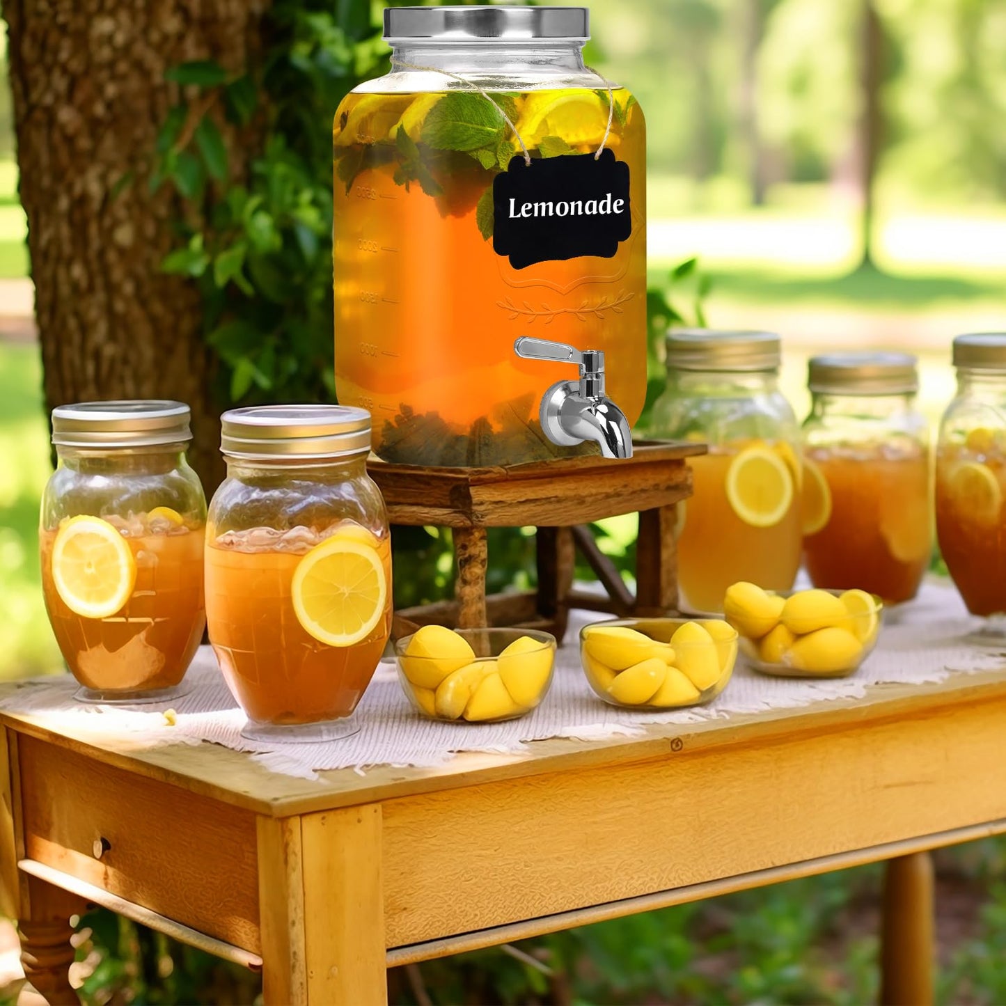 Moretoes 1 Gallon Glass Drinks Dispenser for Parties, Beverage Dispenser for Juice and Iced Tea, Airtight Sun Tea Glass Jar for Outside, Party Essential Beverage Pitcher with Spout