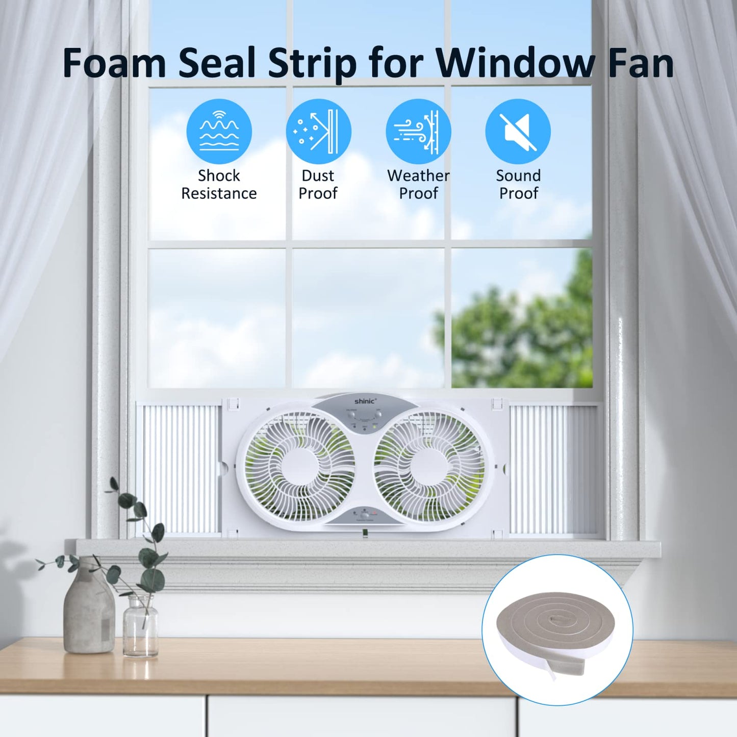 shinic Window Fan with Reversible Airflow, Twin 9" Blades, Full Remote Control, 3 Functions-3 Speeds, Bathroom Kitchen Window Exhaust Fan, Width Adjustable (From 23.8" to 37") ETL Certified