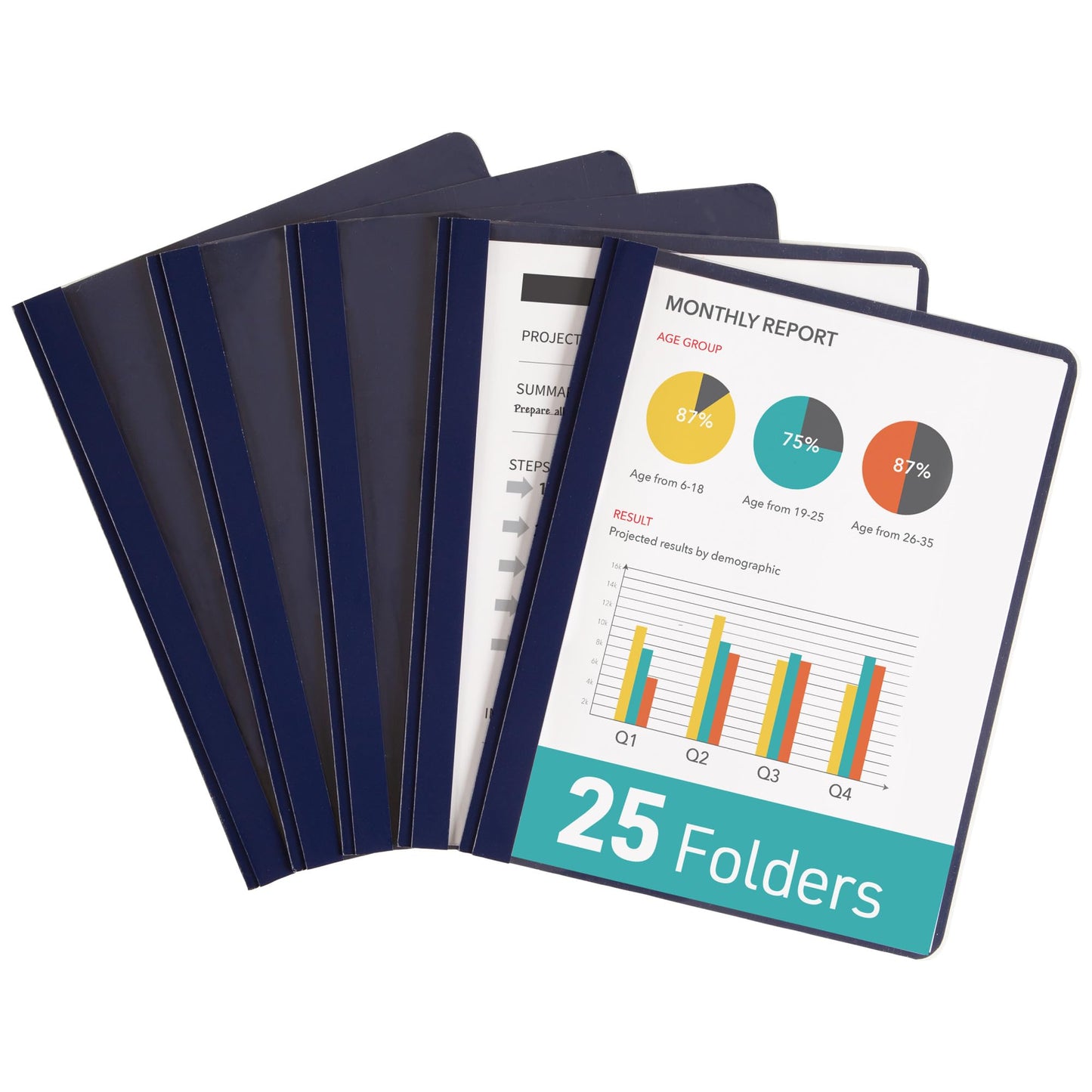 Avery Durable Clear Front Report Covers, 3 Double-Prong Fasteners, Holds up to 25 Sheets, 25 Blue Covers (47961)