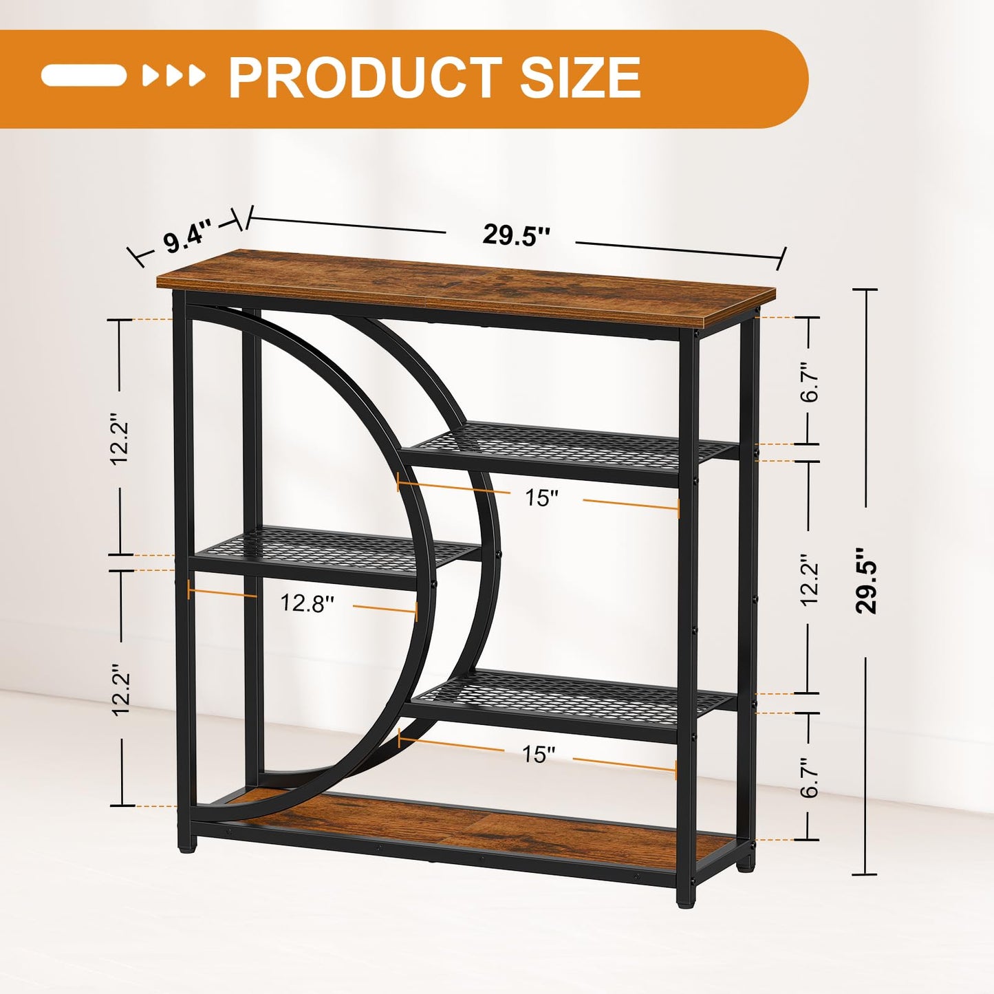 Snughome Entryway Table, Narrow Console Table, Industrial Sofa Table with 5 Tier Storage Shelves, Entrance Table for Hallway, Behind The Couch, Living Room, Foyer