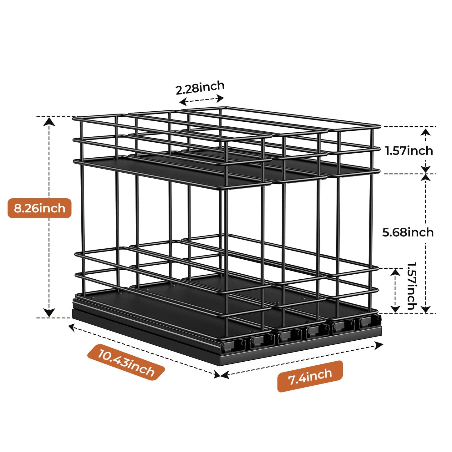 Mystozer Pull Out Spice Rack Organizer for Cabinet, Slide Out Spice Racks, Easy to Install Spice Cabinet Organizers, 7.4" Wx10.43 Dx8.26 H, 3 Drawers 2 Tiers(Black)