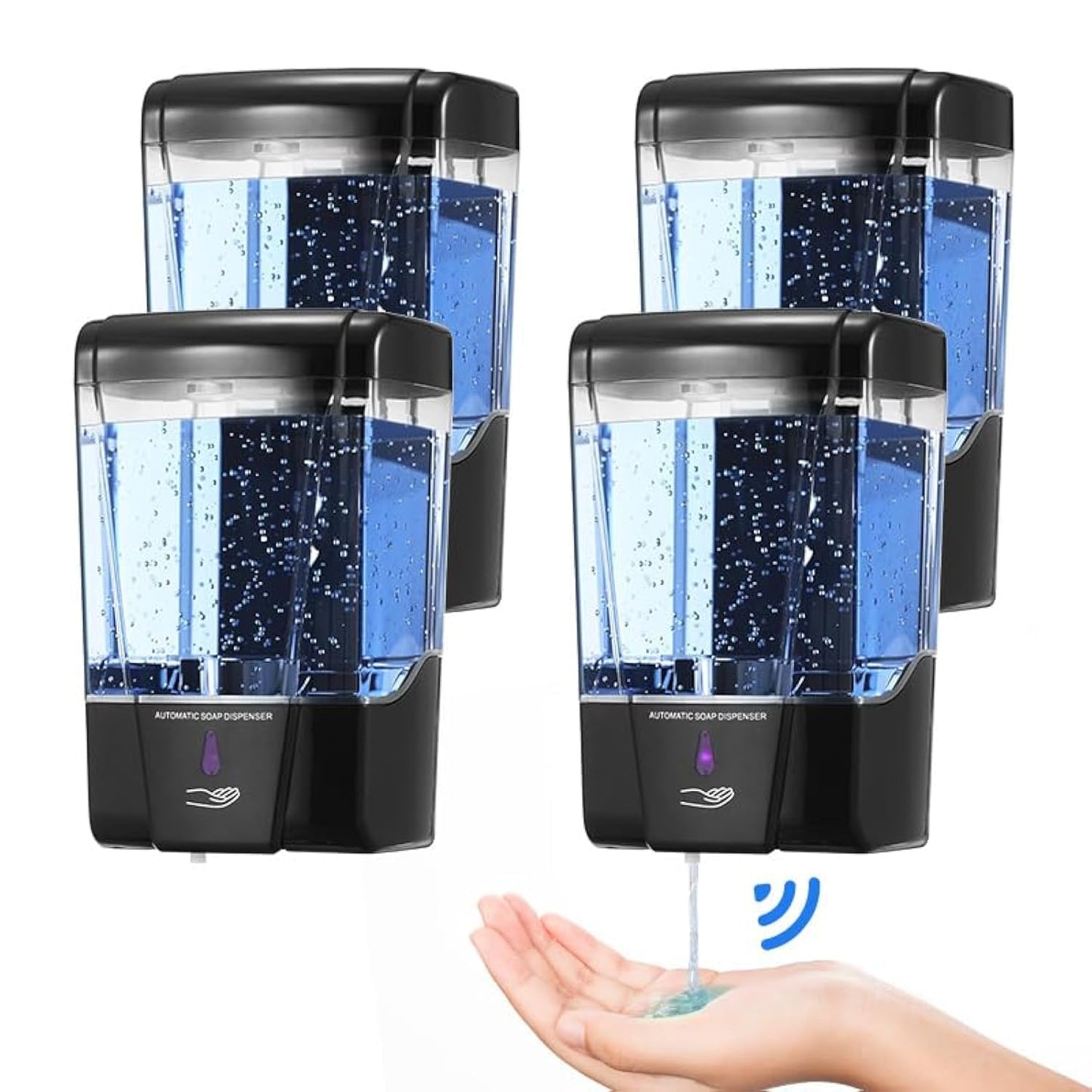 4 Pack Automatic Soap Dispenser Touchless,600 ml / 20 oz Commercial Hand Soap Dispenser,Wall Mount Hand sanitizer Dispenser for Bathroom Offices Home Kitchen Hotel（Black）