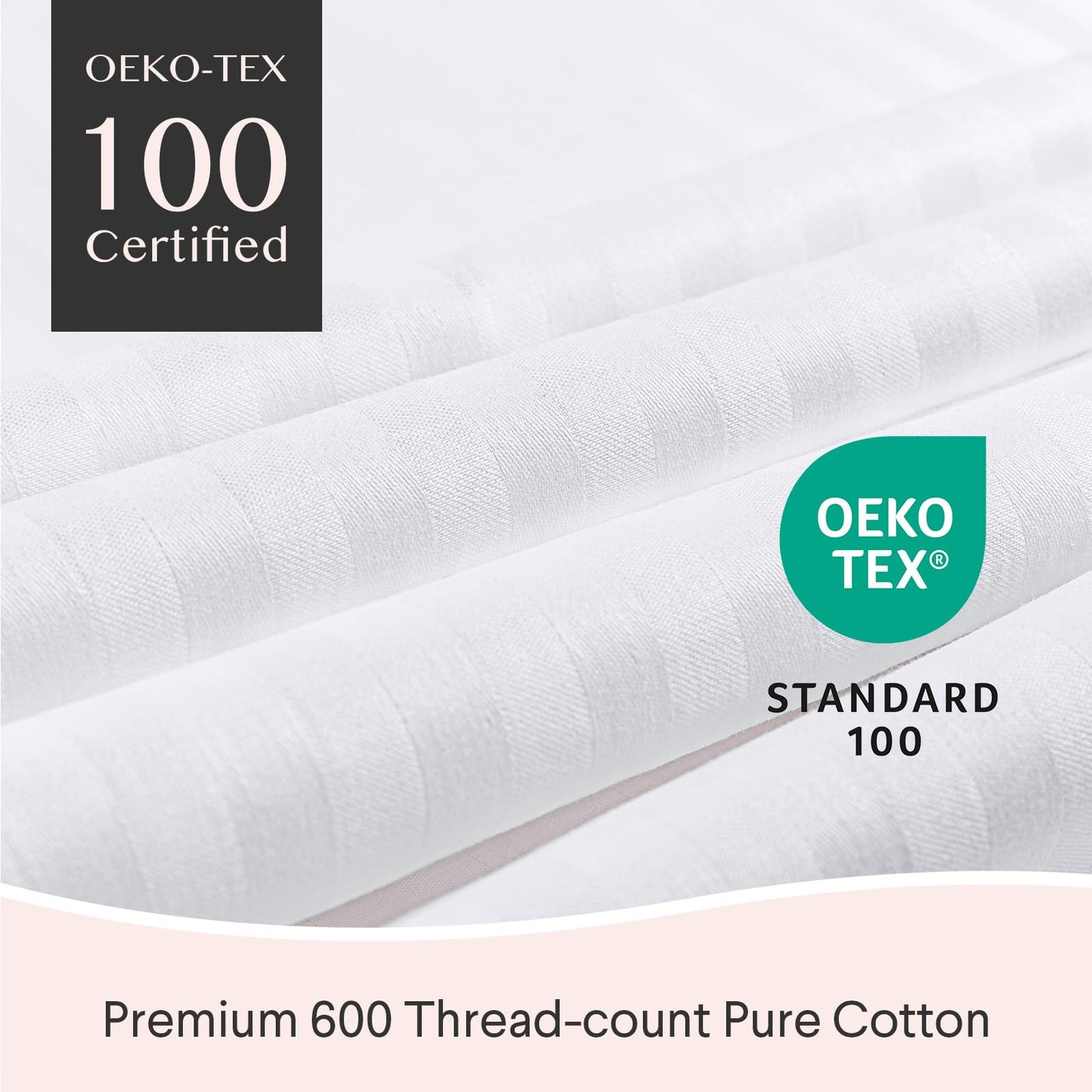 FAUNNA 600TC 100% Cotton Pillow Protectors, Standard Size (20x26), 6 Pack, Oeko-TEX Certified, Hotel Grade Pillow Cover with Silent Zipper, Zip Up Pillow Cases, White