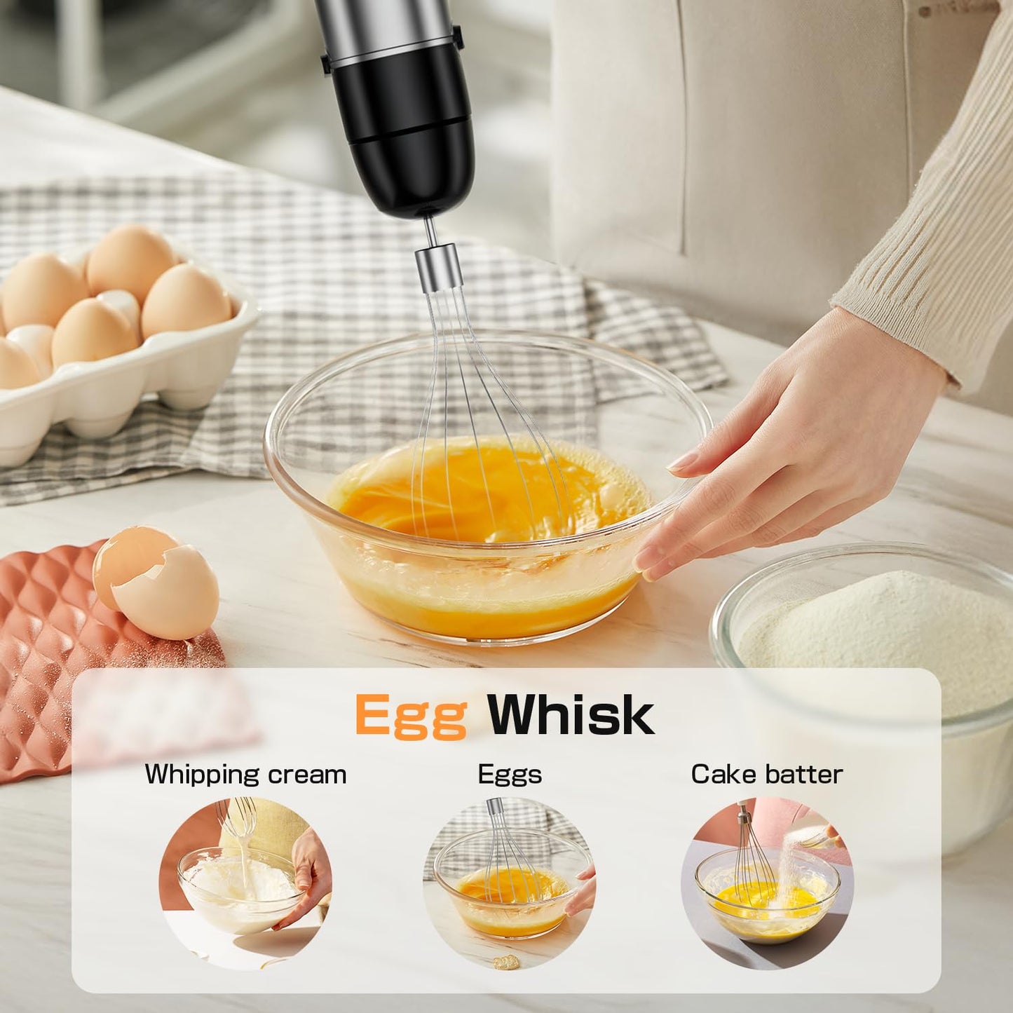 Turelar Immersion Blender Handheld 1100W - 3 in 1 Hand Blenders Set with Trigger Speed Control Emulsion Stick with Whisk and Milk Frother, Emulsifier for Kitchen for Soup, Smoothie, Puree
