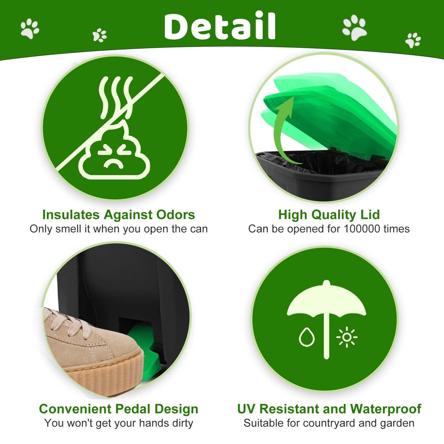 Uppcasir Dog Poop Trash Can Outside, 20L/5Gallon Dog Waste Trash Can with Lid, Pedal and Removable Inner Waste Bin, Pet Poop Bucket with 100 Bags, Green