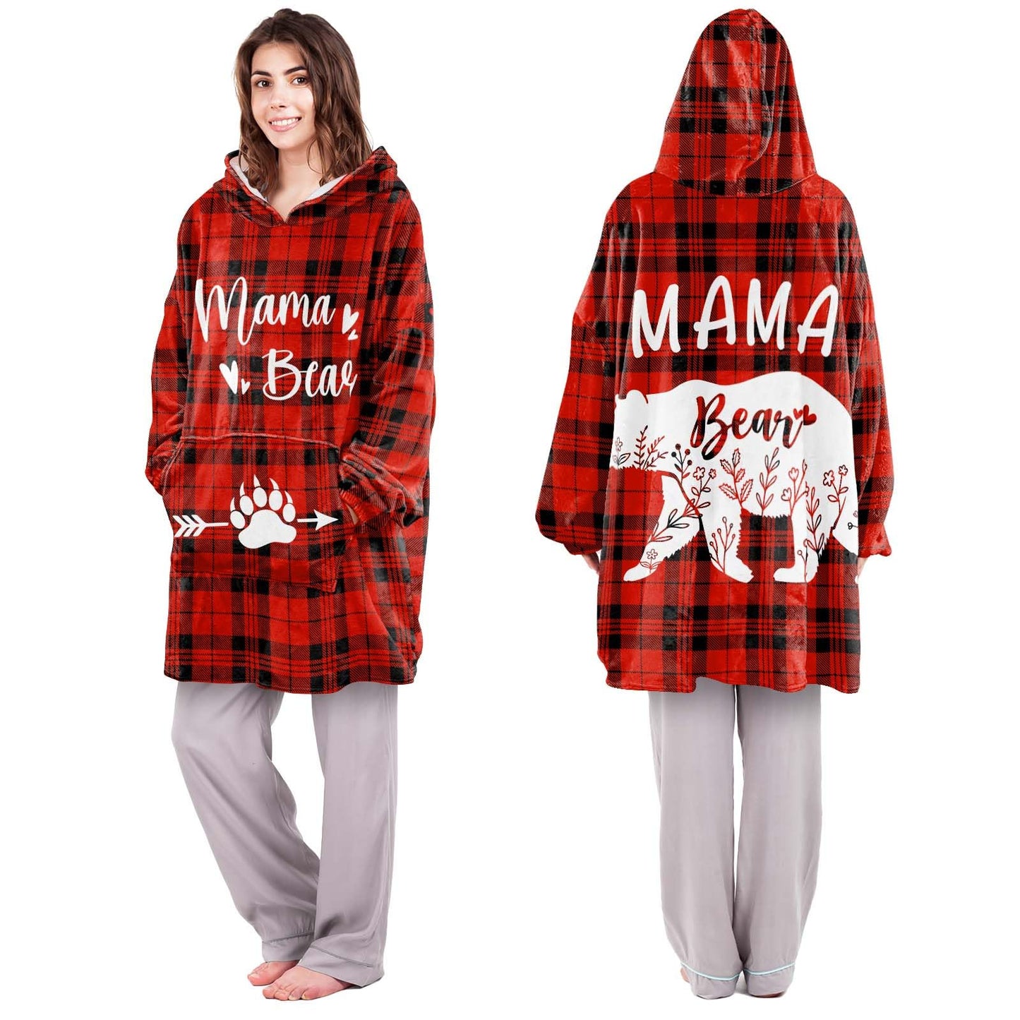 Gifts for Mom Bear Wearable Blanket Hoodie - Mom Christmas Birthday Gifts from Daughter Son - Love You Mama for Mothers Day Blanket