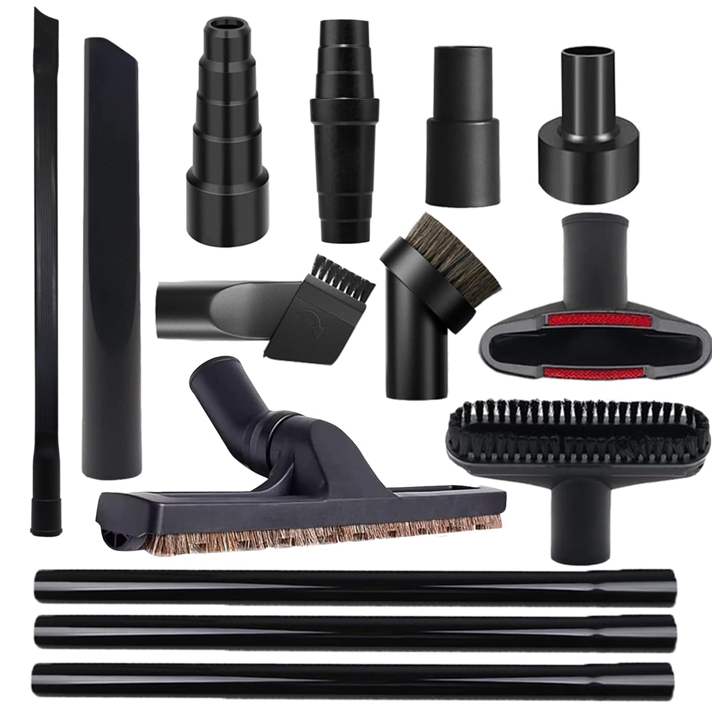 Alrens 14 PCS Universal Vacuum Attachments & Brushes Kit for Shop Vac Accessories & Household Cleaning, Includes 4 Vacuum Hose Adapters, 3 Vacuum Extension Wands & Flexible Crevice Tool