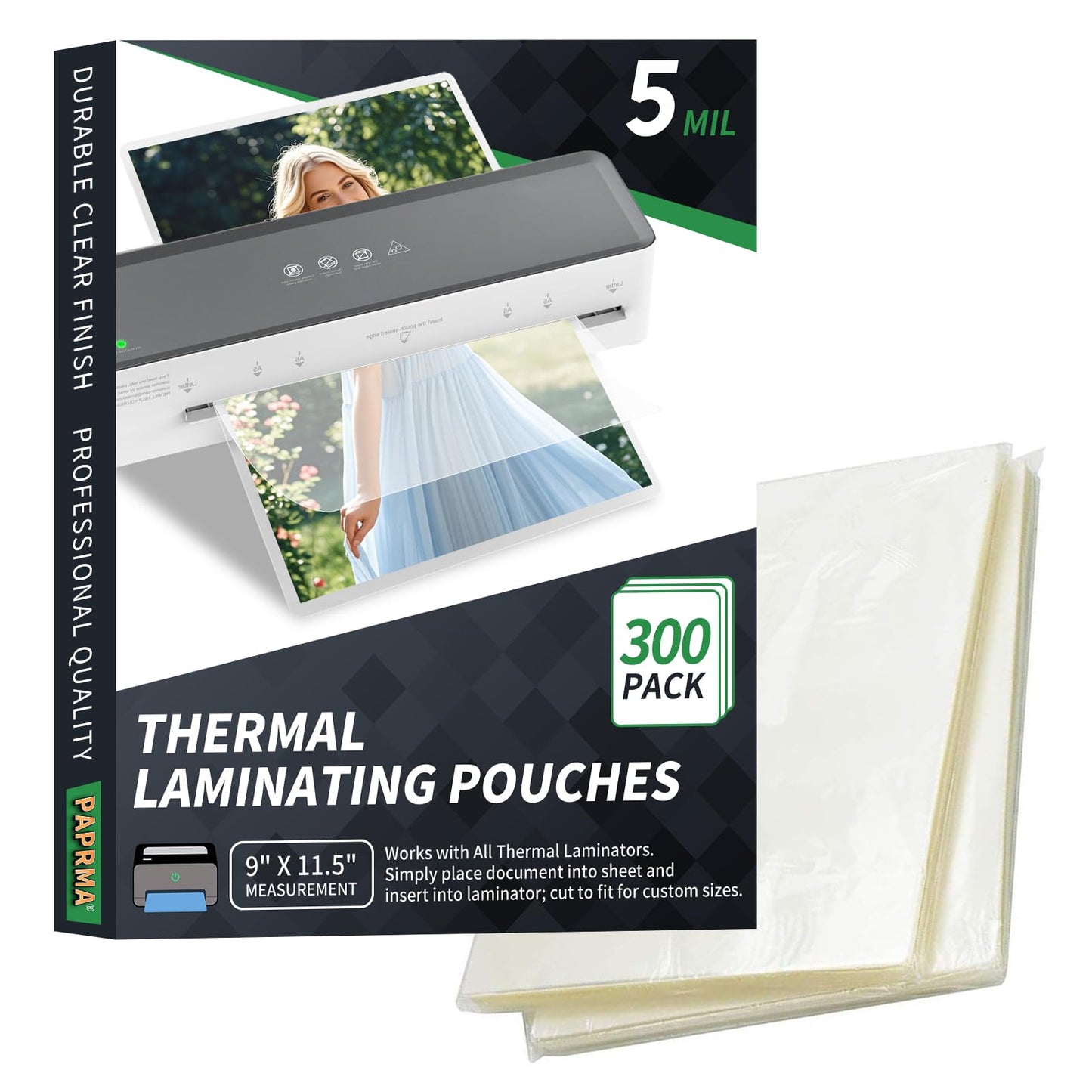 PAPRMA 5 Mil Laminating Sheets 300 Packs, Thermal Laminating Pouches Holds 8.5" x 11" Sheets, Clear Laminator Plastic Paper 9 x 11.5 Inches - Rounded Corner Letter Size