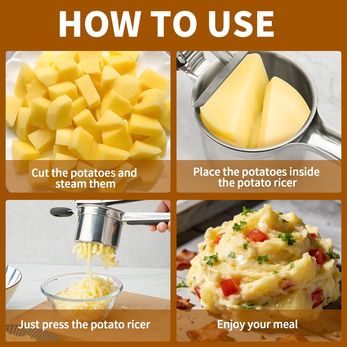 Roryimke 15oz Potato Ricer Heavy Duty Stainless Steel 3 Interchangeable Discs Potato Masher Spaetzle Maker with Silicone Handle Potato Press Kitchen Tool Ricer for Mashed Potatoes for Kitchen