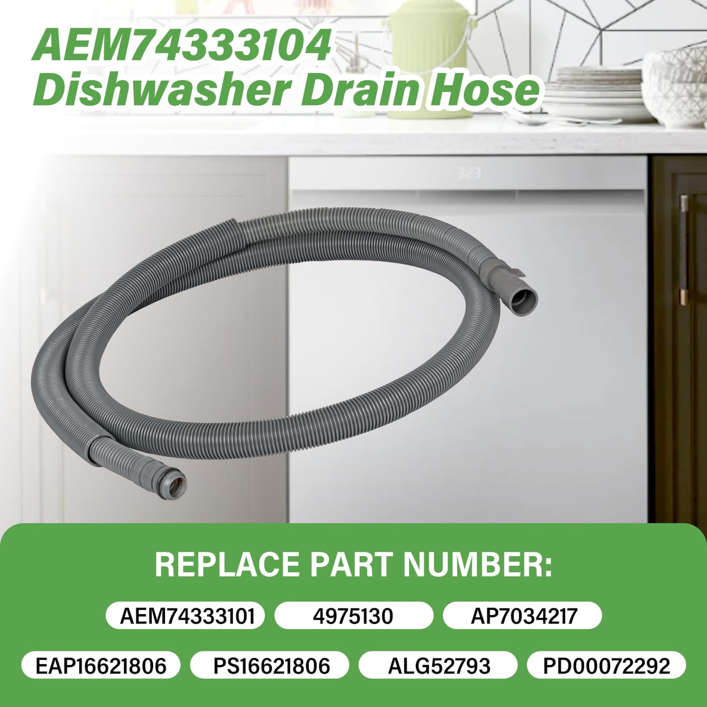 AEM74333104 Dishwasher Drain Hose Compatible with LG Replace AEM74333101 4975130 AP7034217 EAP16621806 PS16621806 ALG52793 PD00072292