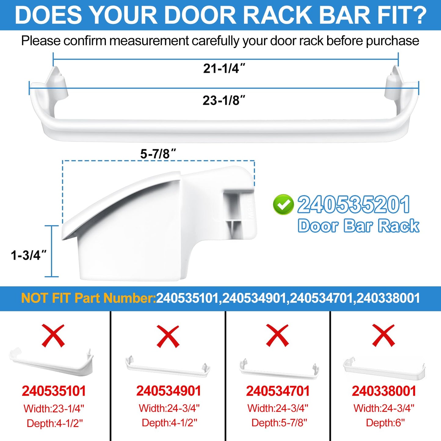UPGRADED 240535201 Refrigerator Door Rack Bar Replacement Compatible with Frigidaire Kenmore Refrigerator Door Shelf Replacement Parts AP3214686, AH734991,FRT17B3AZB, LFHT1513LW0,FRT15 Door Shelf Rack