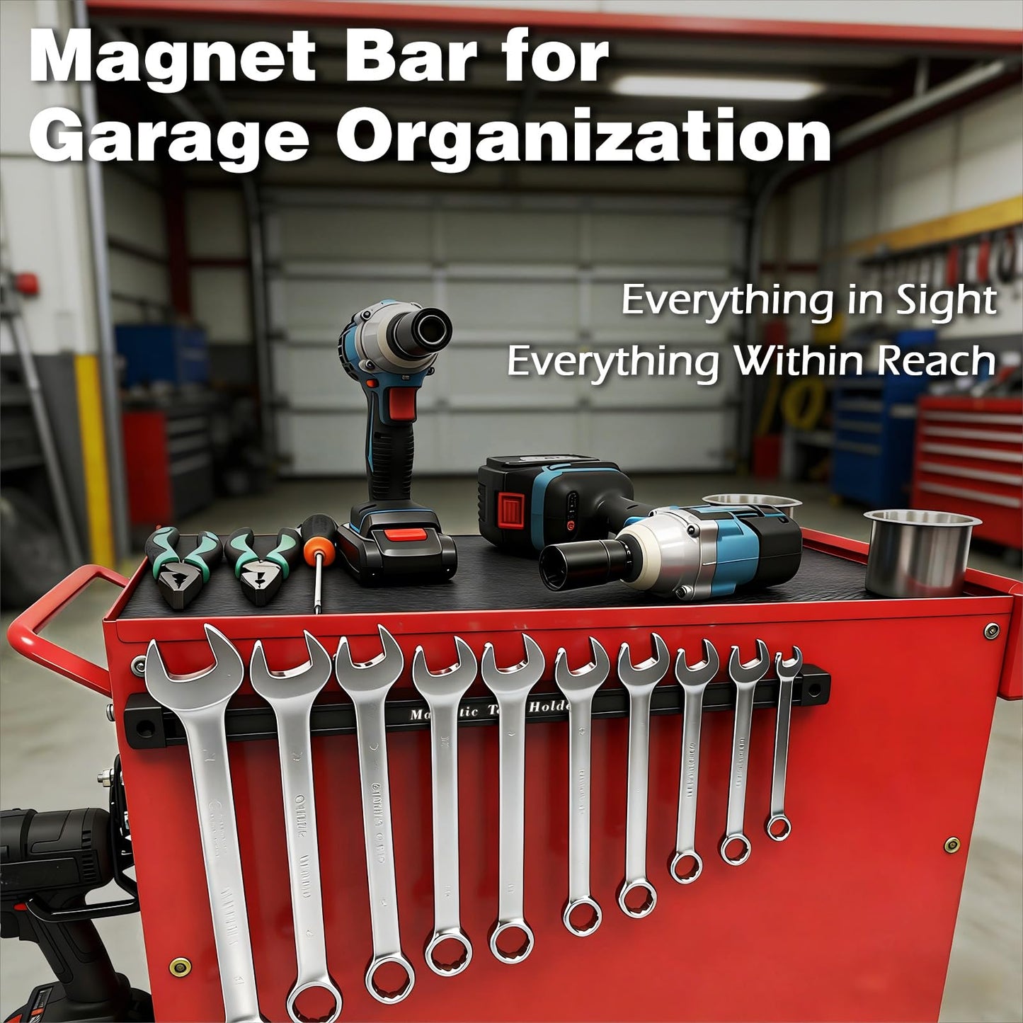 BEILITEMAG 17 Inch Double Sided Magnetic Tool Holder, Heavy Duty Wall Mount Bar with Extra Strong Magnets for Screwdrivers Wrenches Pliers, Magnetic Tool Strips for Garage Workshop or Jobsite (2 Pack)