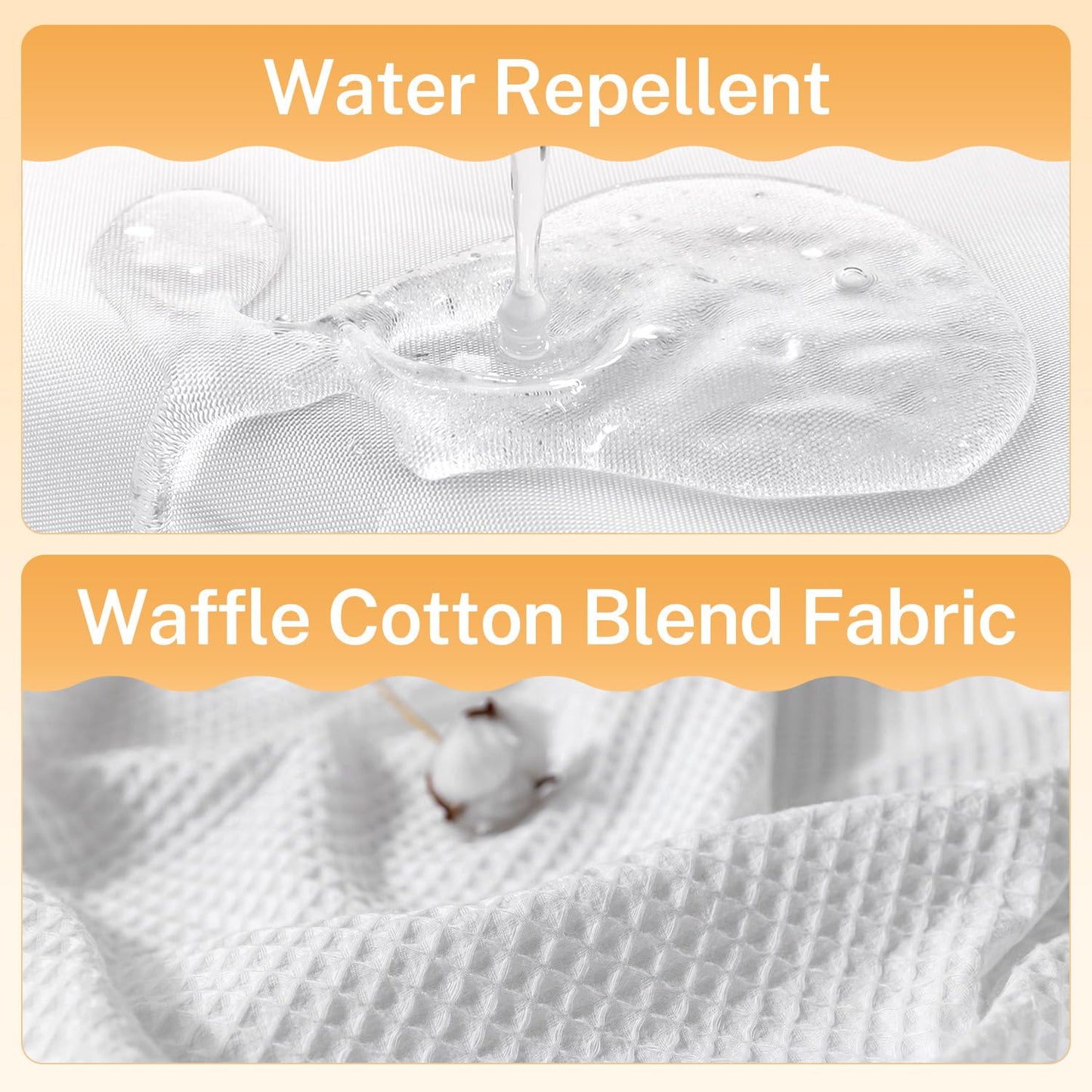 River Dream White Fabric Shower Curtain Set, Cotton Blend, Waffle Weave, with Snap in Replacement Liner，71 x 74 inches