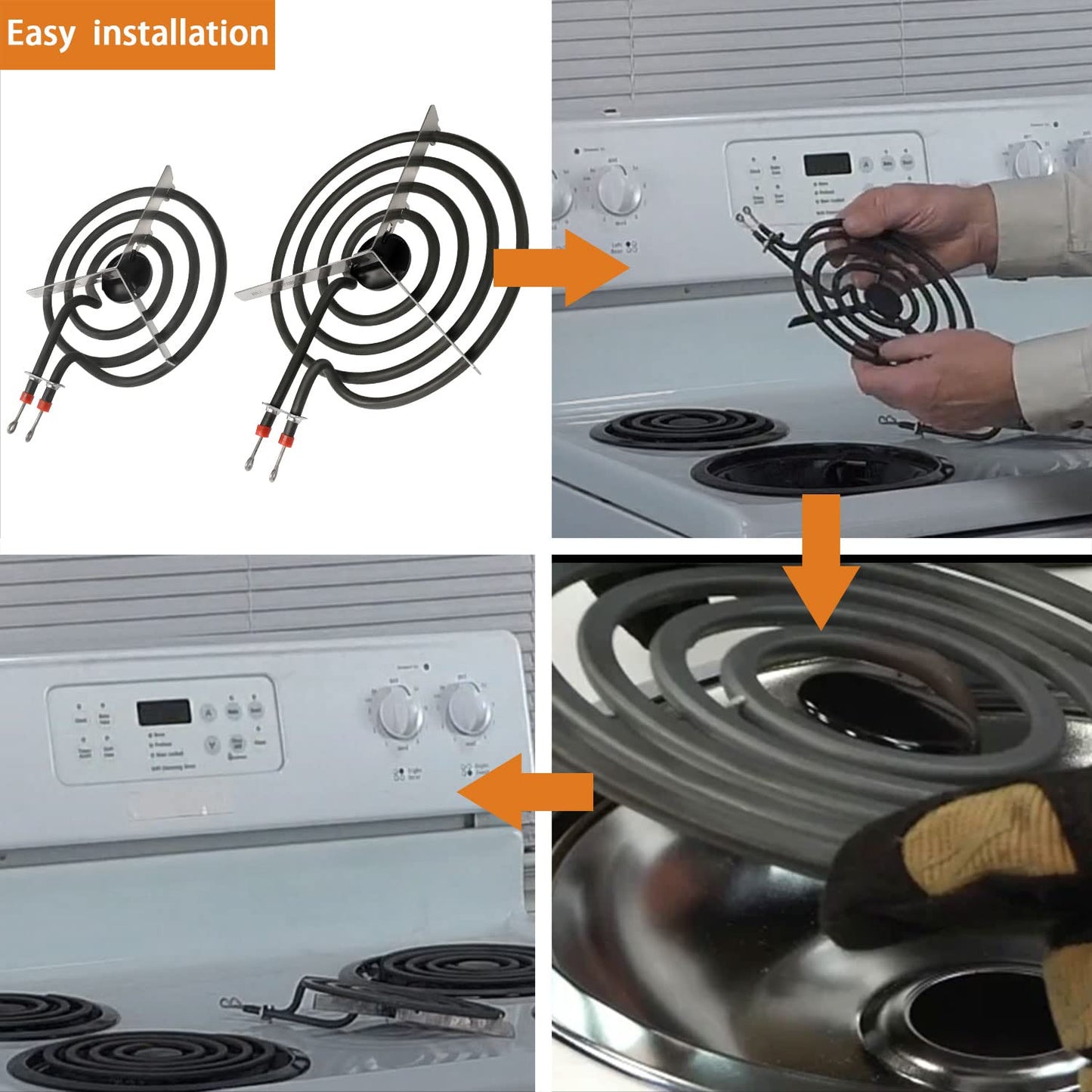 SP22YA Electric Range Burner Surface Element by Beaquicy - Replacement for G-E Hot-point Ken-more Ranges/Stoves - Includes 1 WB30X253 8-Inch and 3 WB30X254 6-Inch Burners