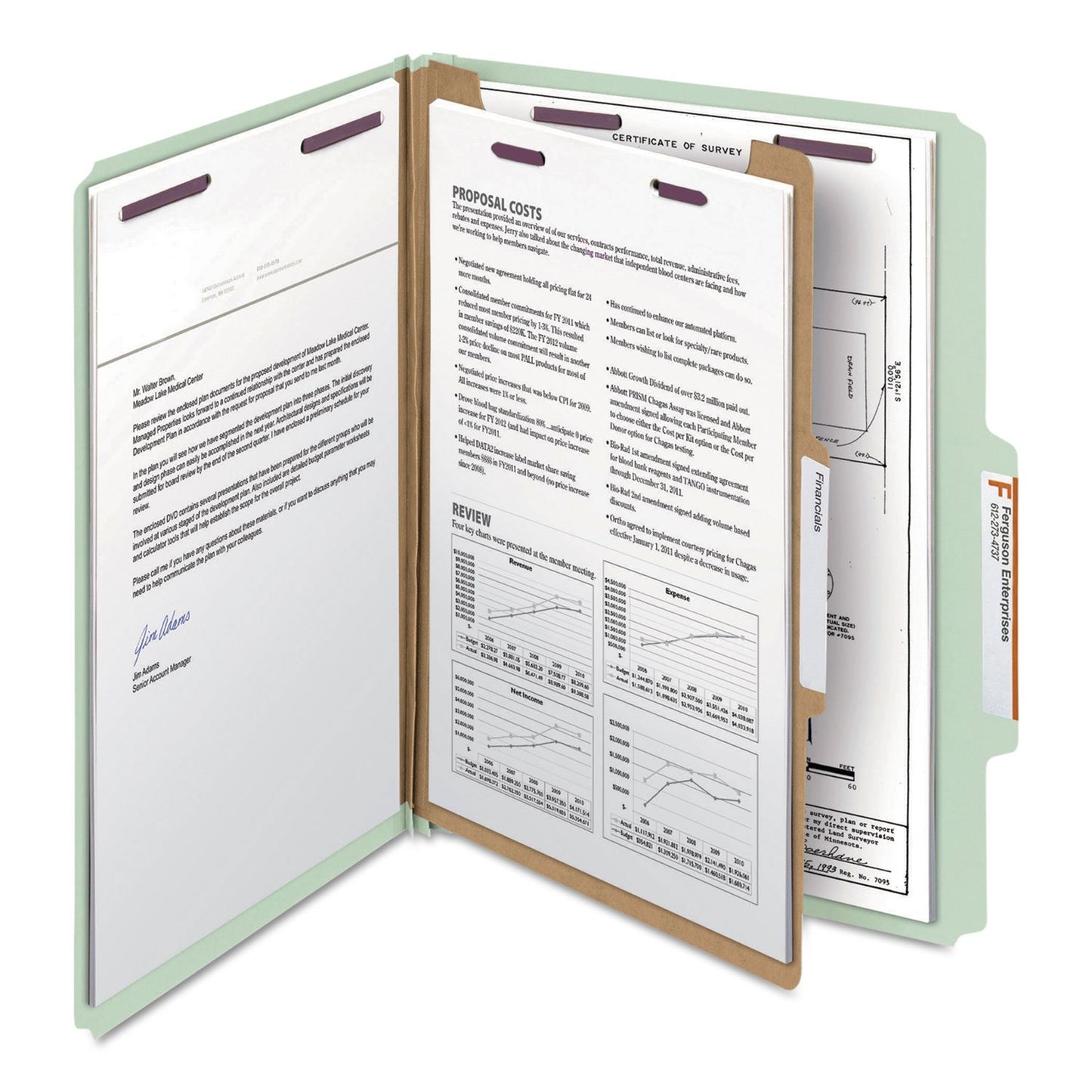 Smead Pressboard Classification File Folder with SafeSHIELD Fasteners, 1 Divider, 2" Expansion, Letter Size, Gray/Green, 10 per Box (13776)