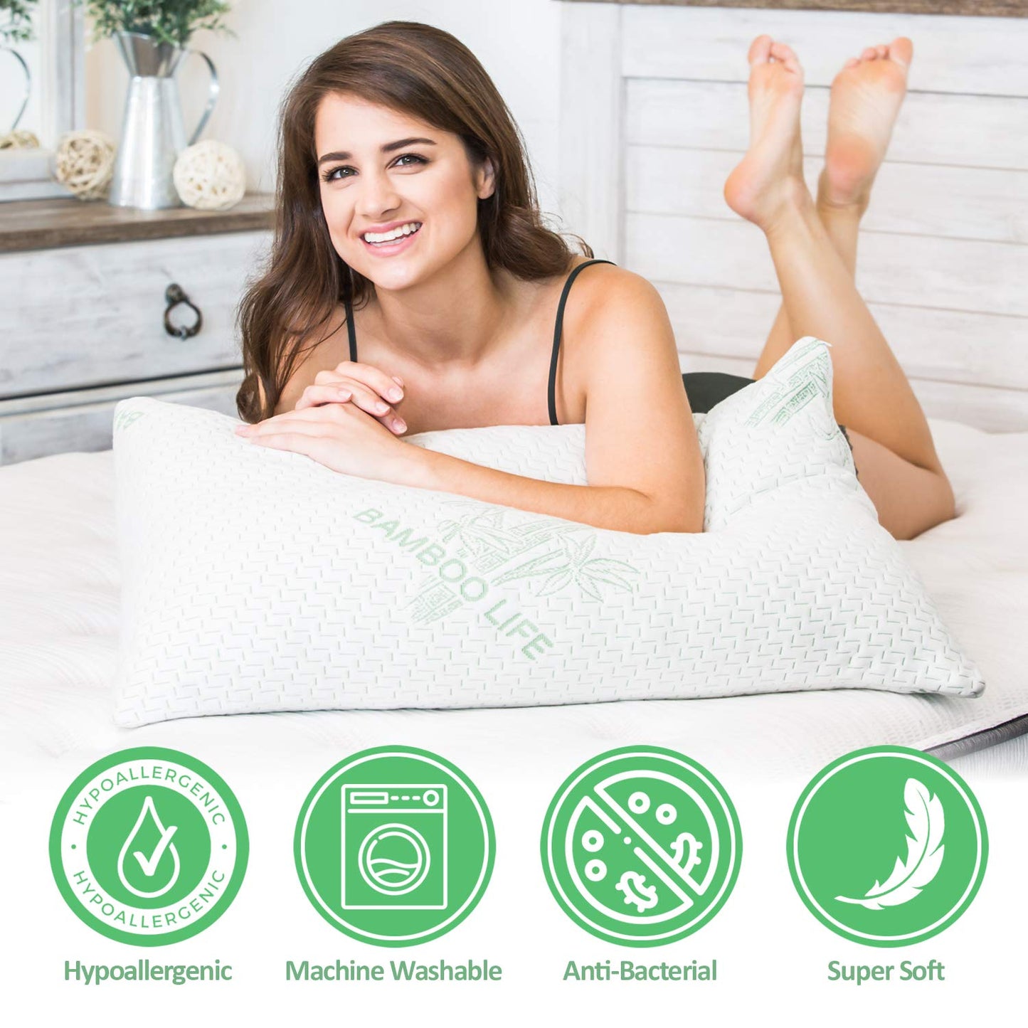 Elif King Size Pillows for Sleeping, Set of 2 – Cooling Shredded Memory Foam Pillow with Removable Cover for Back, Stomach & Side Sleepers, Rayon Derived from Bamboo, King (2 Pack)