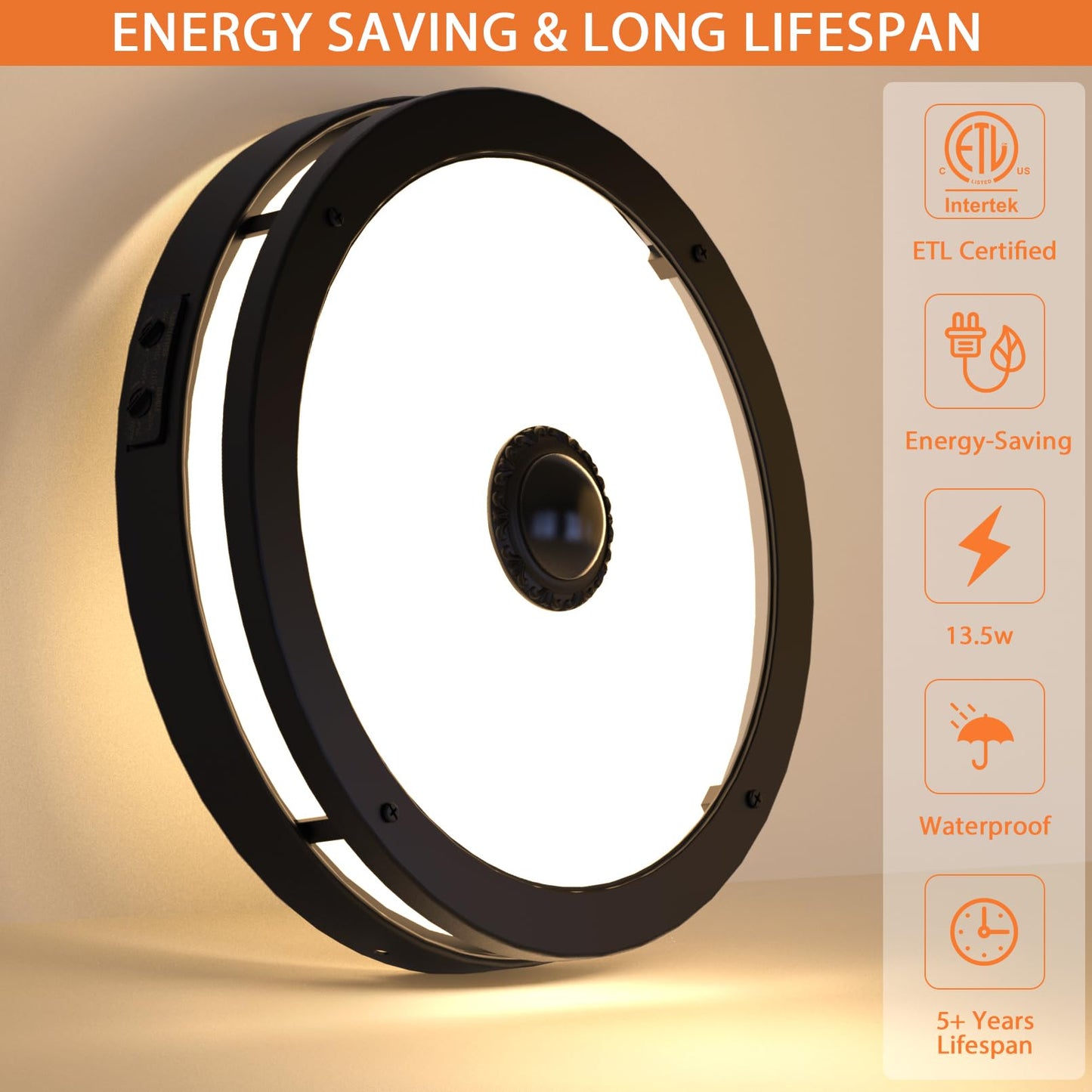 Slypadan Outdoor Motion Sensor Flush Mount Ceiling Light, 12" Dusk to Dawn Porch Modern Black Exterior Light, Ceiling Light Fixture 2 Pack for Patio, Garage, Entry